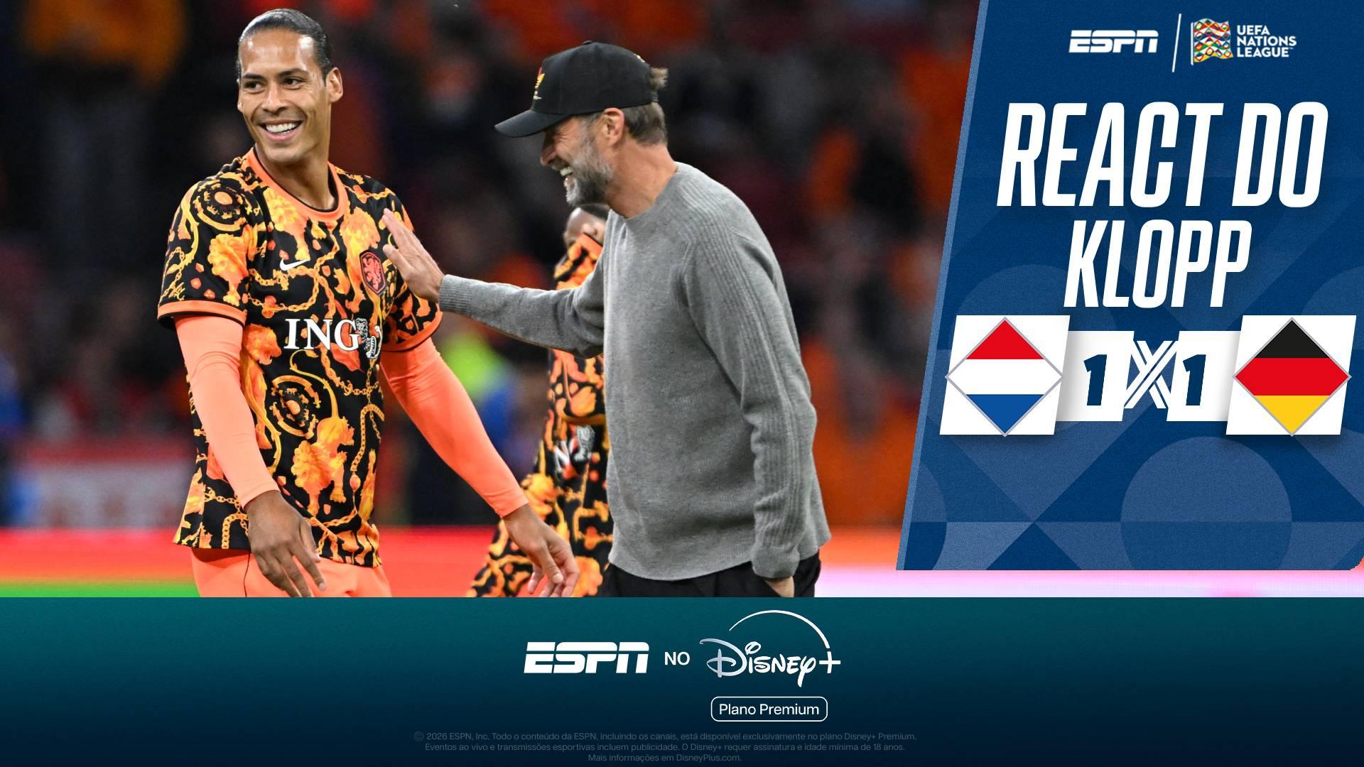 Abraços em Van Dijk e Gakpo e mais: as reações de Klopp em câmera exclusiva no empate da Alemanha contra a Holanda pela Nations League