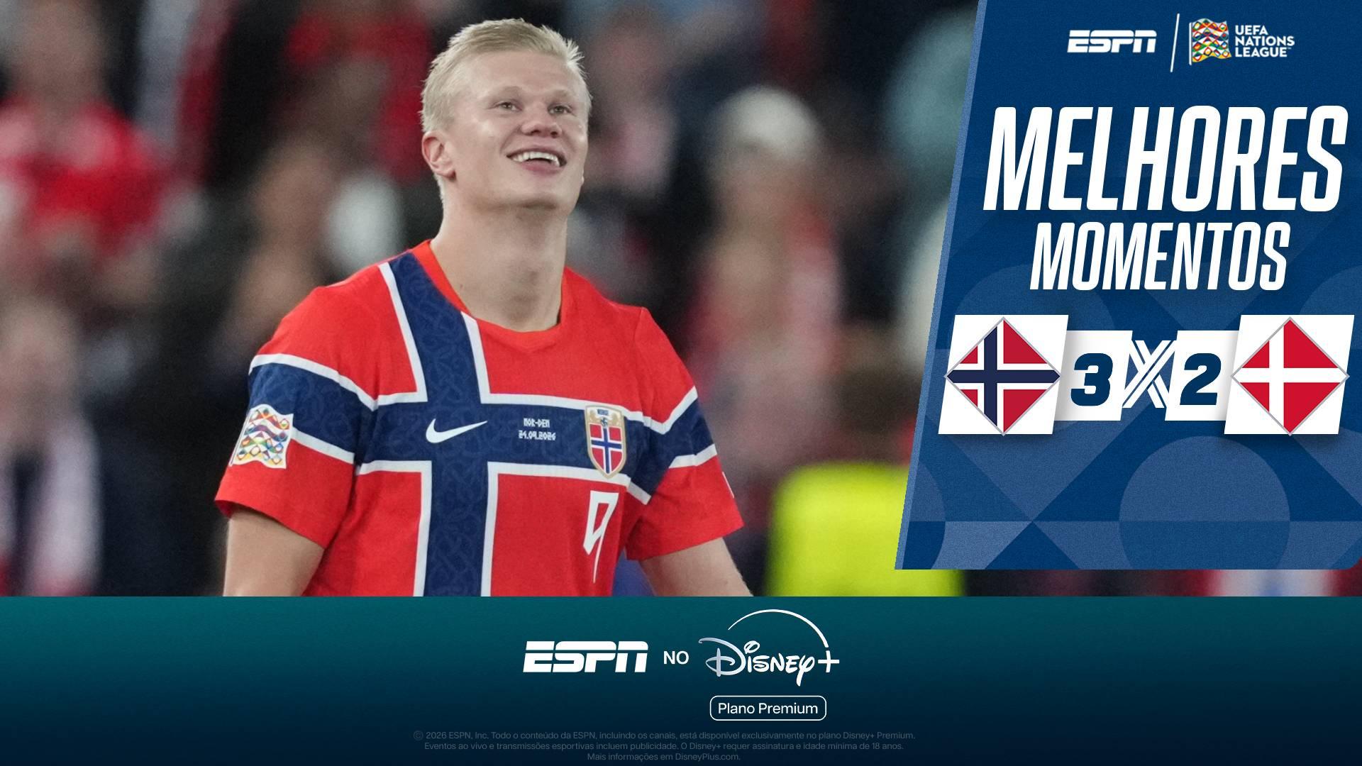 Haaland marca duas vezes, e Noruega bate a Dinamarca com chuva de gols em estreia na Nations League; VEJA