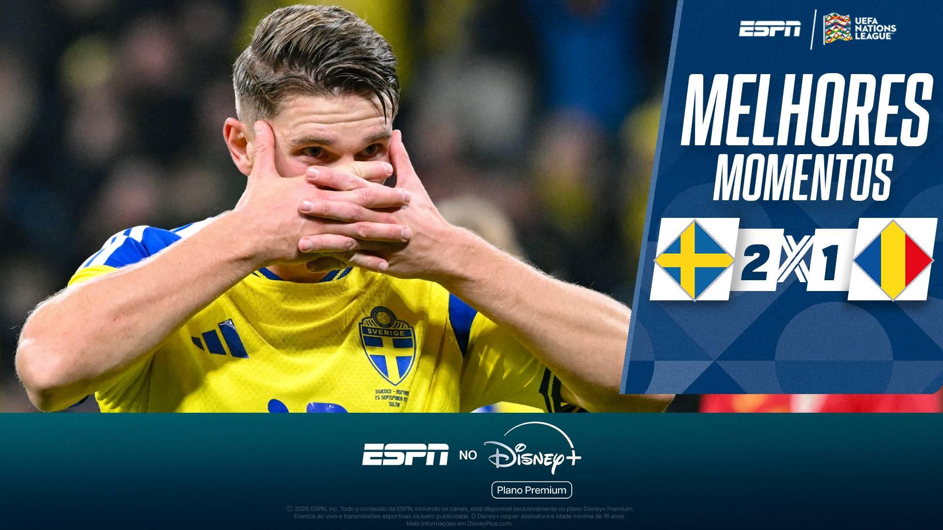 Gyokeres 'faz a máscara', Isak também marca, e Suécia vence a Romênia pela Nations League; melhores momentos