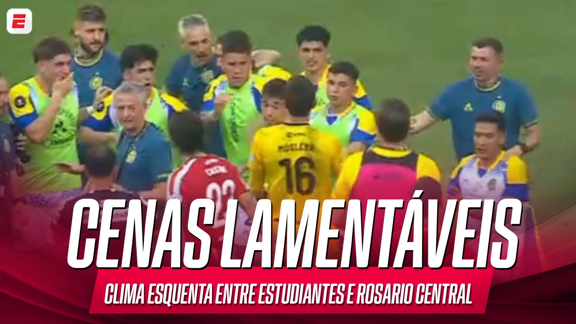 Tempo fechou! Jogadores de Estudiantes e Rosario Central brigam após terceiro gol na Supercopa Internacional