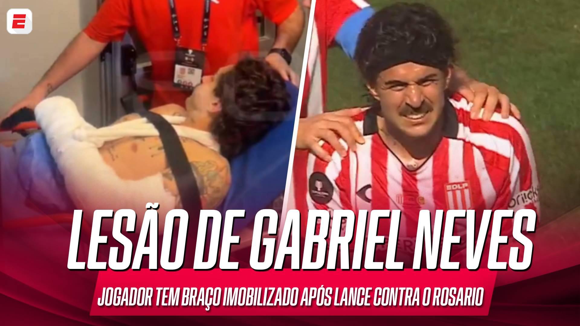Gabriel Neves deixa jogo contra o Rosario Central com braço imobilizado após lesão