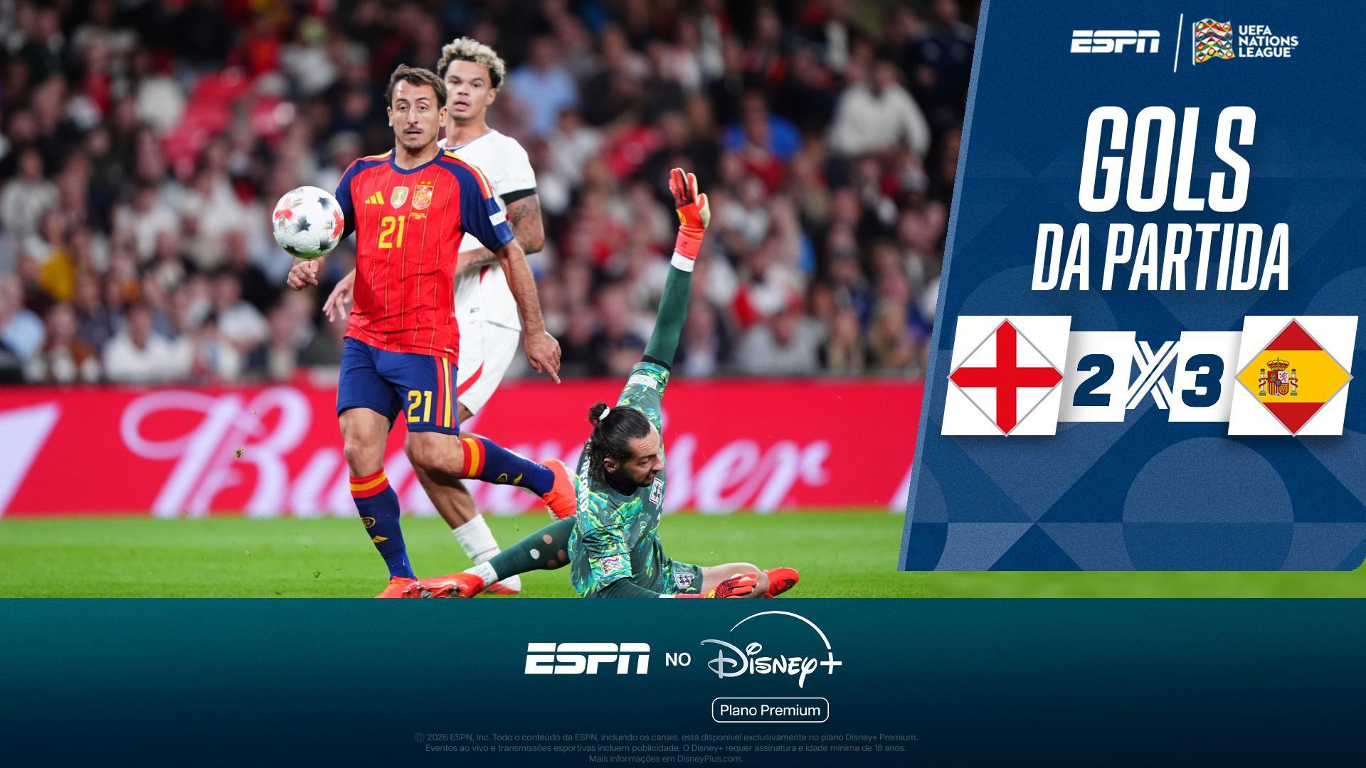 Inglaterra 2 x 3 Espanha: os gols do jogaço em Wembley; VEJA