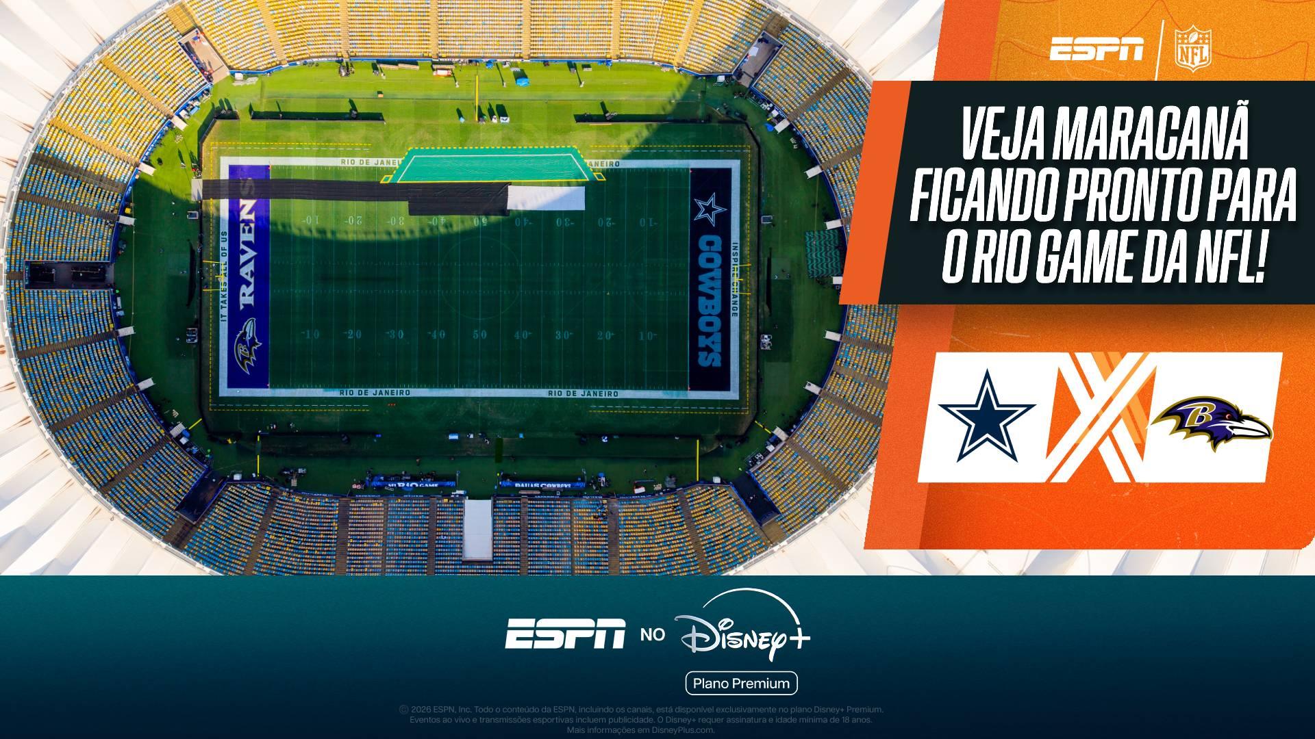 NFL divulga timelapse da montagem do gramado do Maracanã para o Rio Game entre Dallas Cowboys e Baltimore Ravens; VEJA