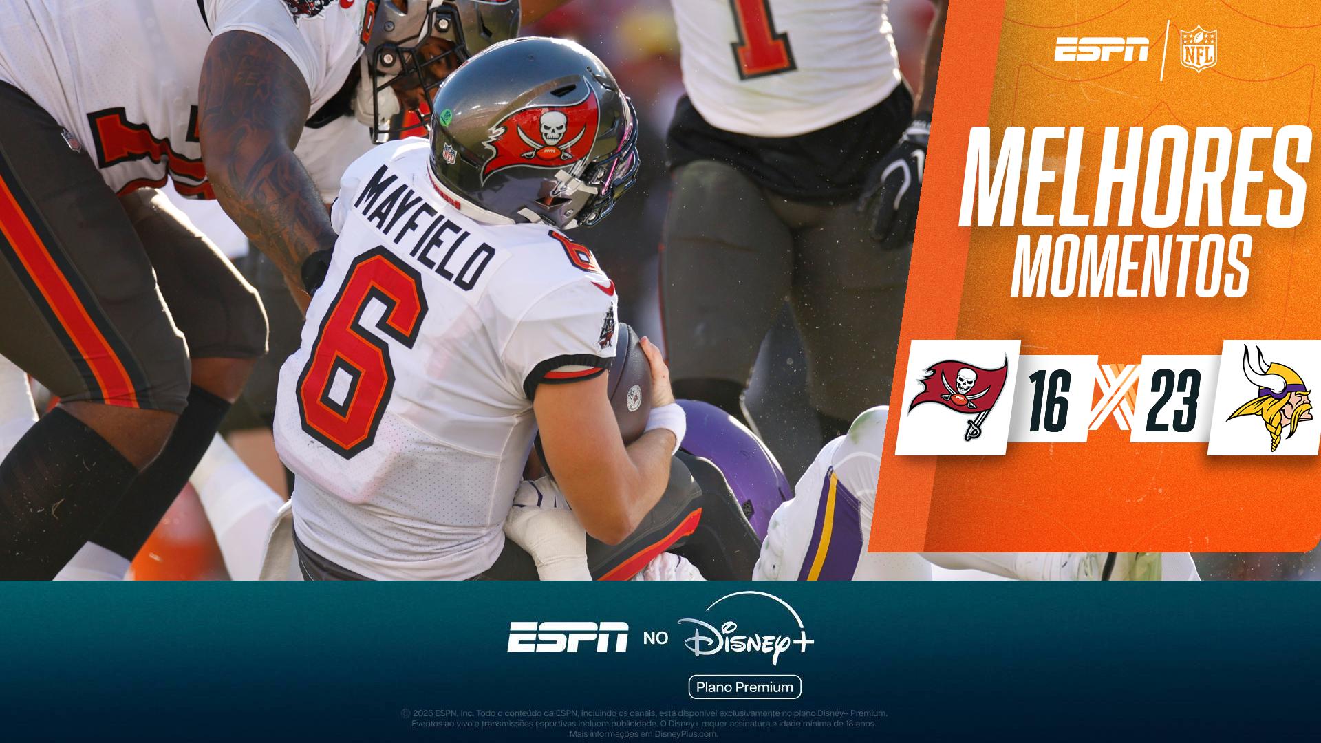 Minnesota Vikings vence Tampa Bay Buccaneers com lesão de Mayfield no fim; VEJA os melhores momentos