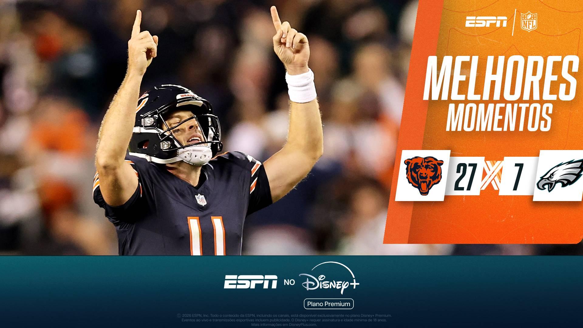 Chicago Bears supera desfalque de Caleb Wilson e atropela o Philadelphia Eagles