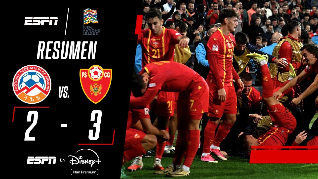 Sobre el final, Montenegro se impuso 3-2 sobre Armenia por Nations League
