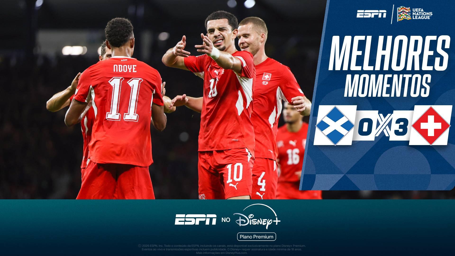 Em jogo com expulsão e golaços, Suíça vence a Escócia fora de casa e mantém 100% na Nations League
