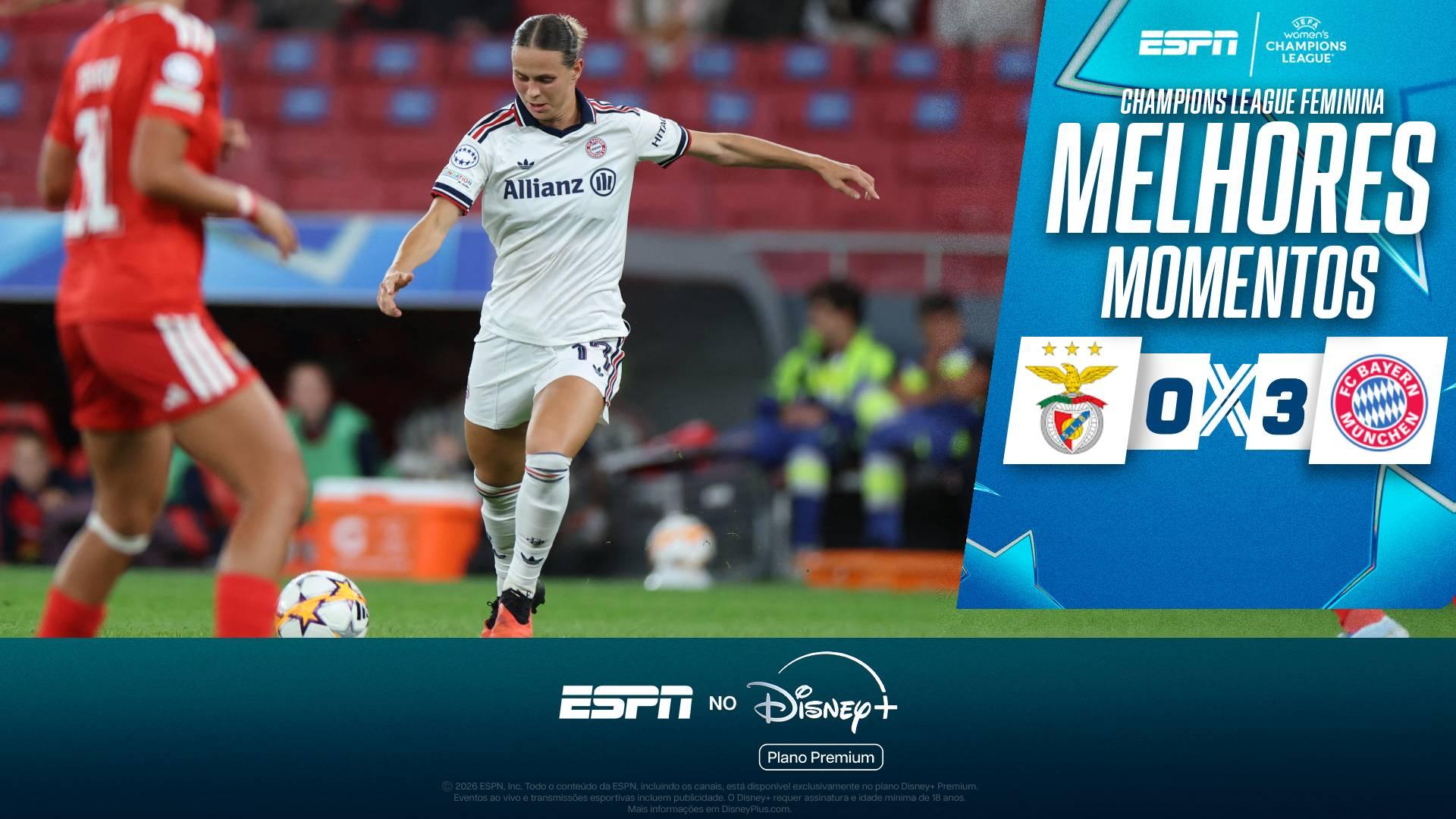 Bayern se impõe após golaço, marca três no segundo tempo e vence o Benfica na Champions League Feminina; melhores momentos
