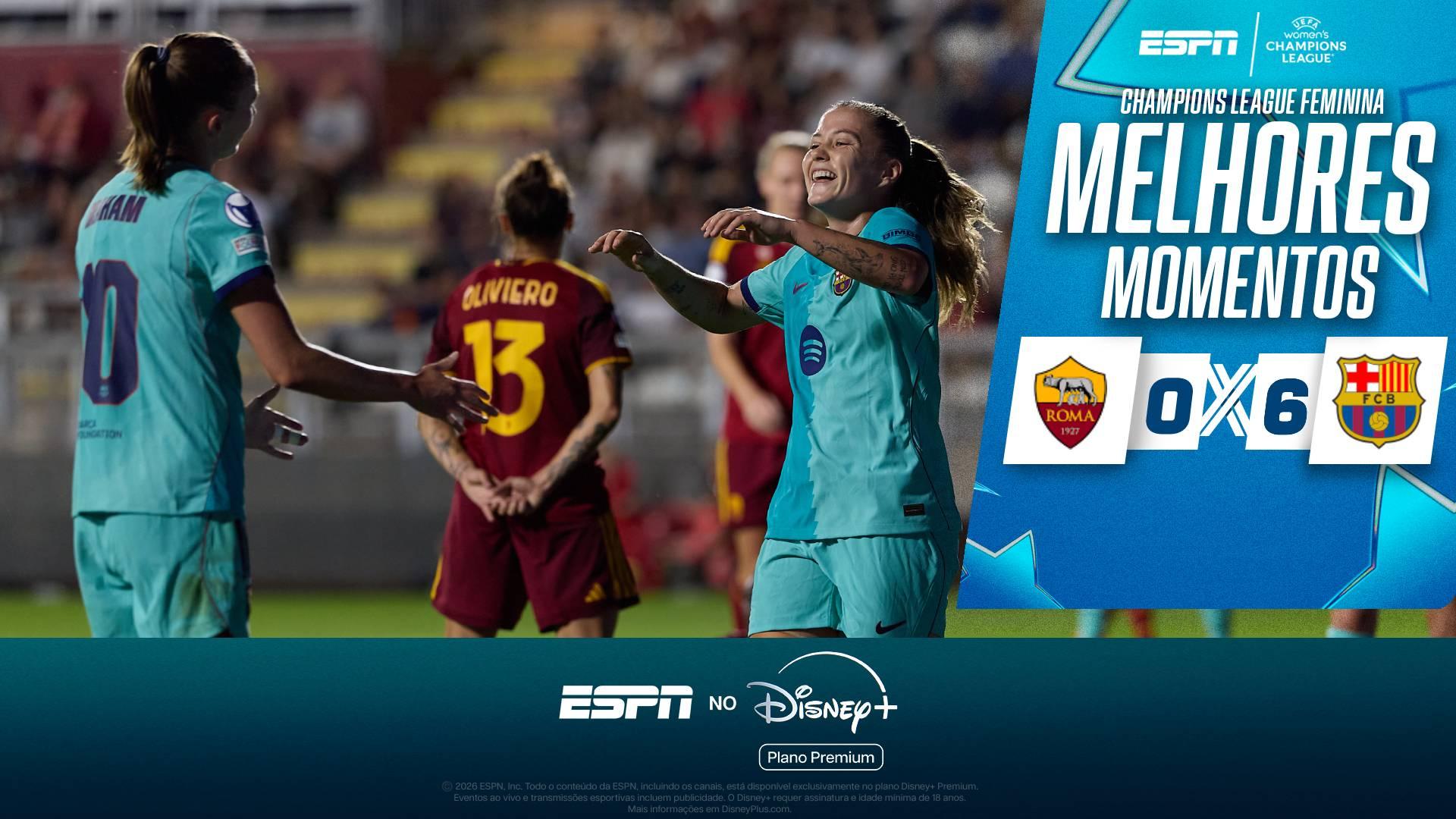 Barcelona passeia, goleia a Roma e mantém 100% de aproveitamento na Champions Feminina; veja como foi