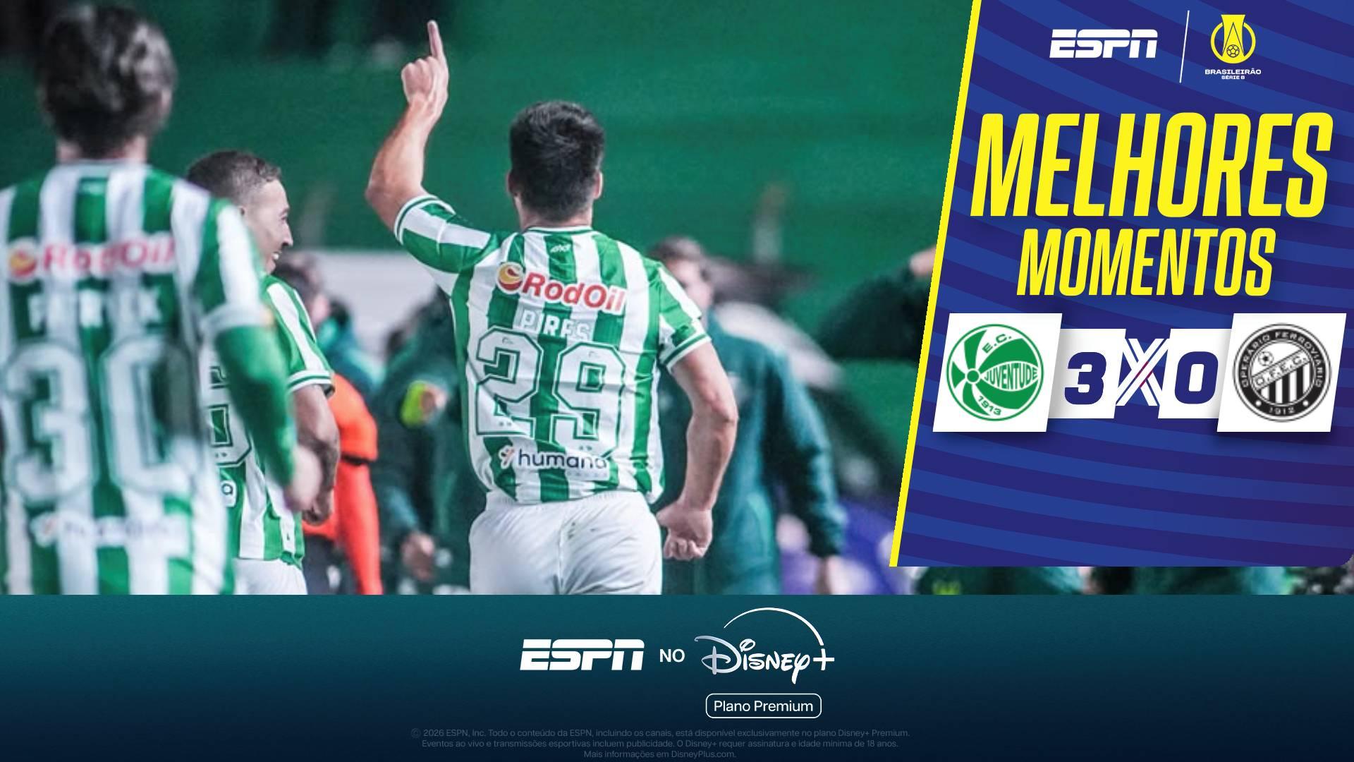 Juventude vence o Operário com autoridade e assume a liderança da Série B; VEJA os melhores momentos