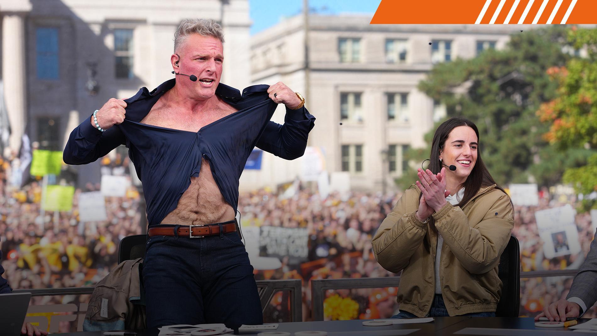 McAfee rips off shirt in front of Caitlin Clark before making Ohio State-Iowa pick