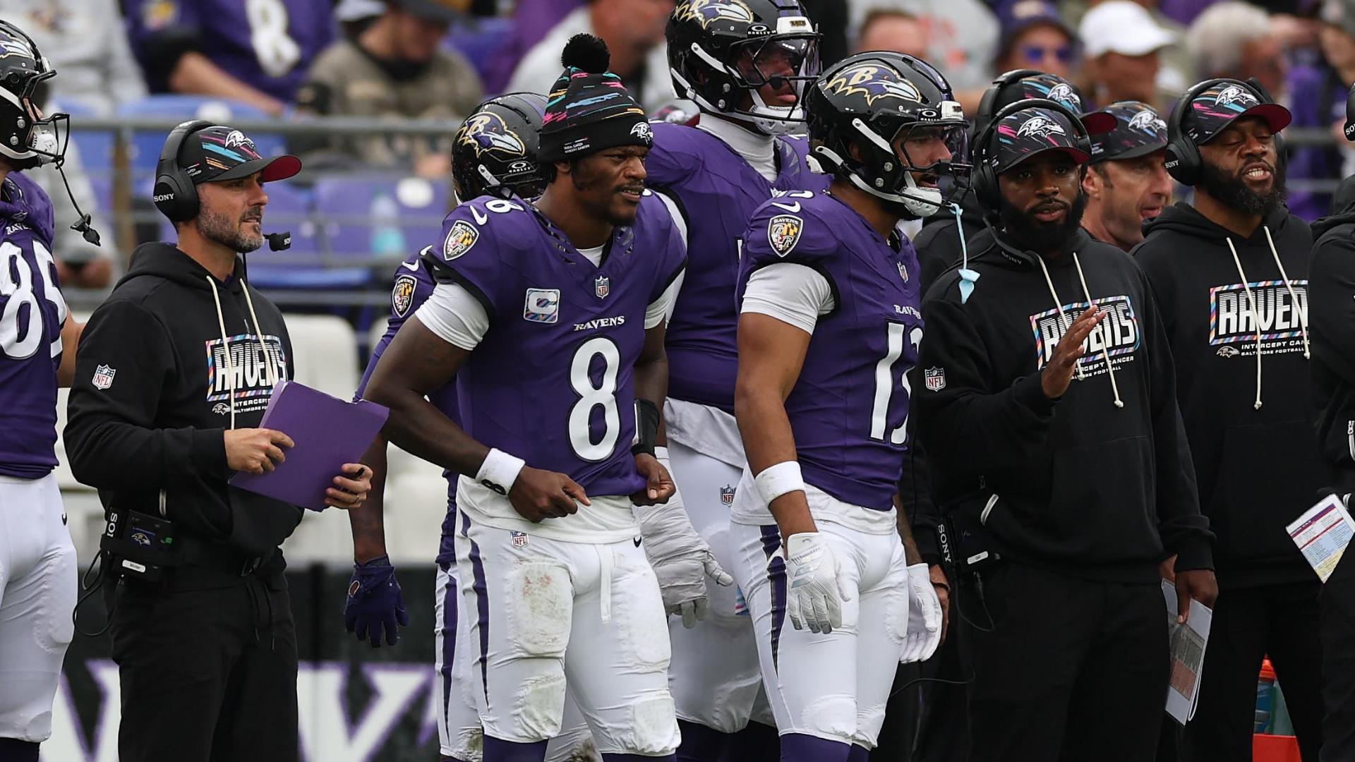Lamar Jackson exits game with ankle injury — Article image accompanying Ravens beat Titans 24-18 despite Lamar Jackson's ankle injury. Henry scores against his old team on WagerUp Sports News.