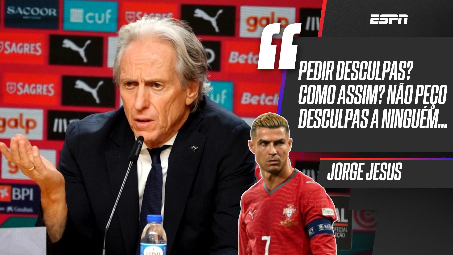 Jorge Jesus se irrita com pergunta de jornalista sobre polêmica com Cristiano Ronaldo: 'Não peço desculpas a ninguém'