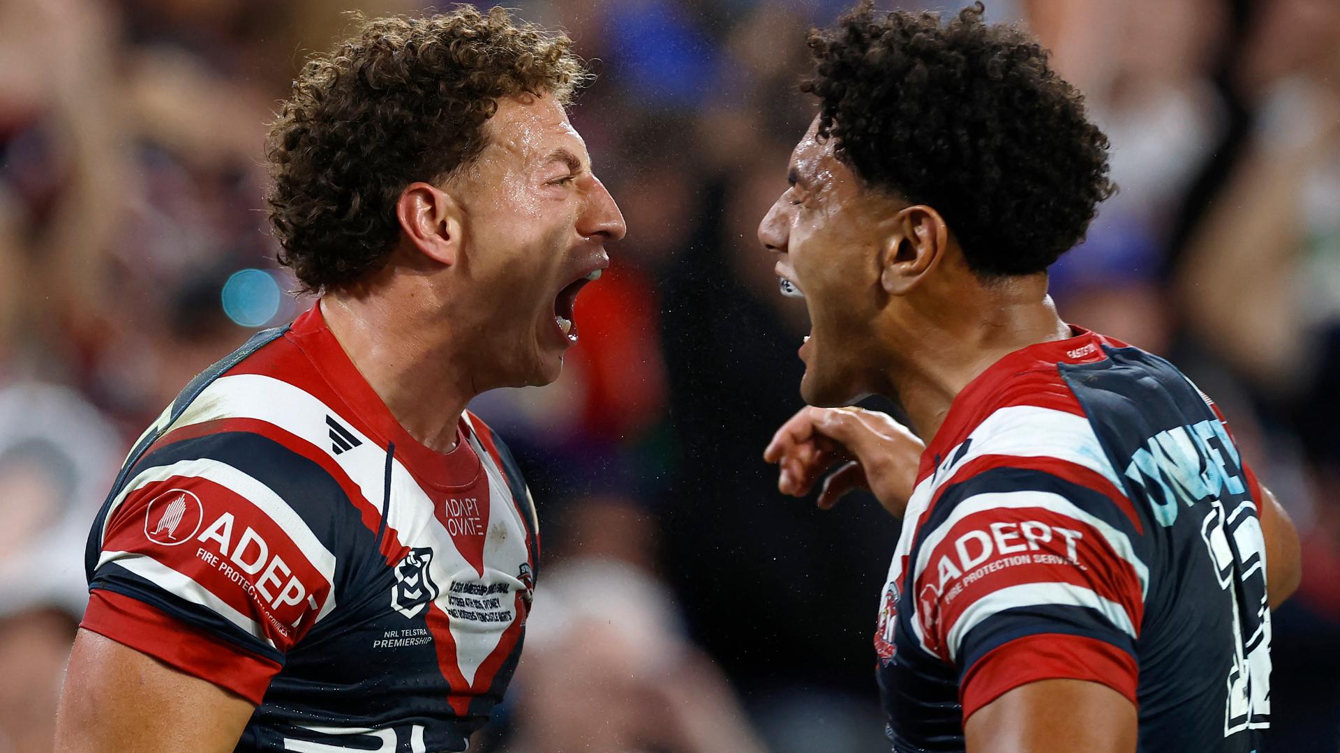 Mark Nawaqanitawase scores two tries for the Roosters in a match-winning performance in the NRL Grand Final. — Article image accompanying Uncapped NRL trio picked in England's World Cup squad on WagerUp Sports News.