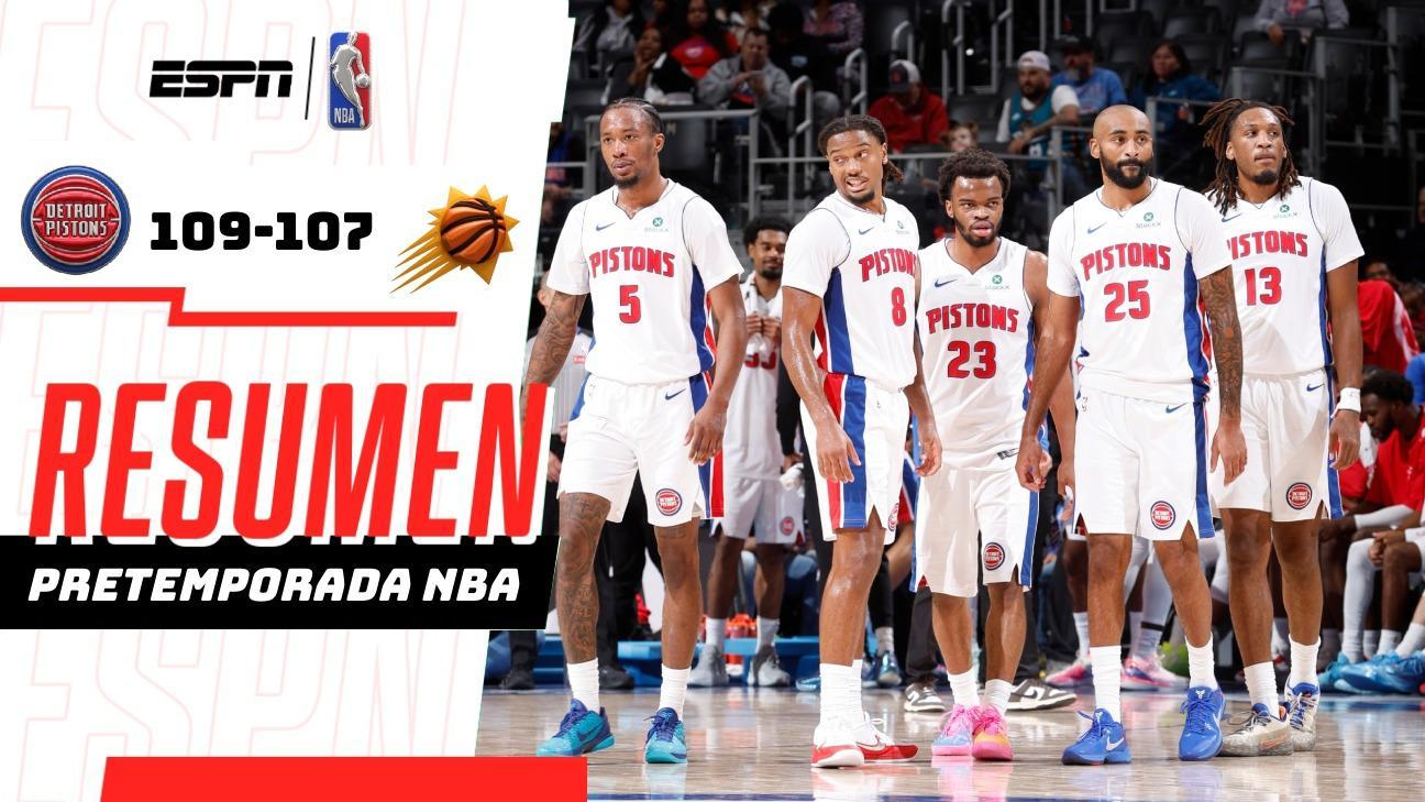 Pistons vencen 109-107 a Suns en su debut de pretemporada