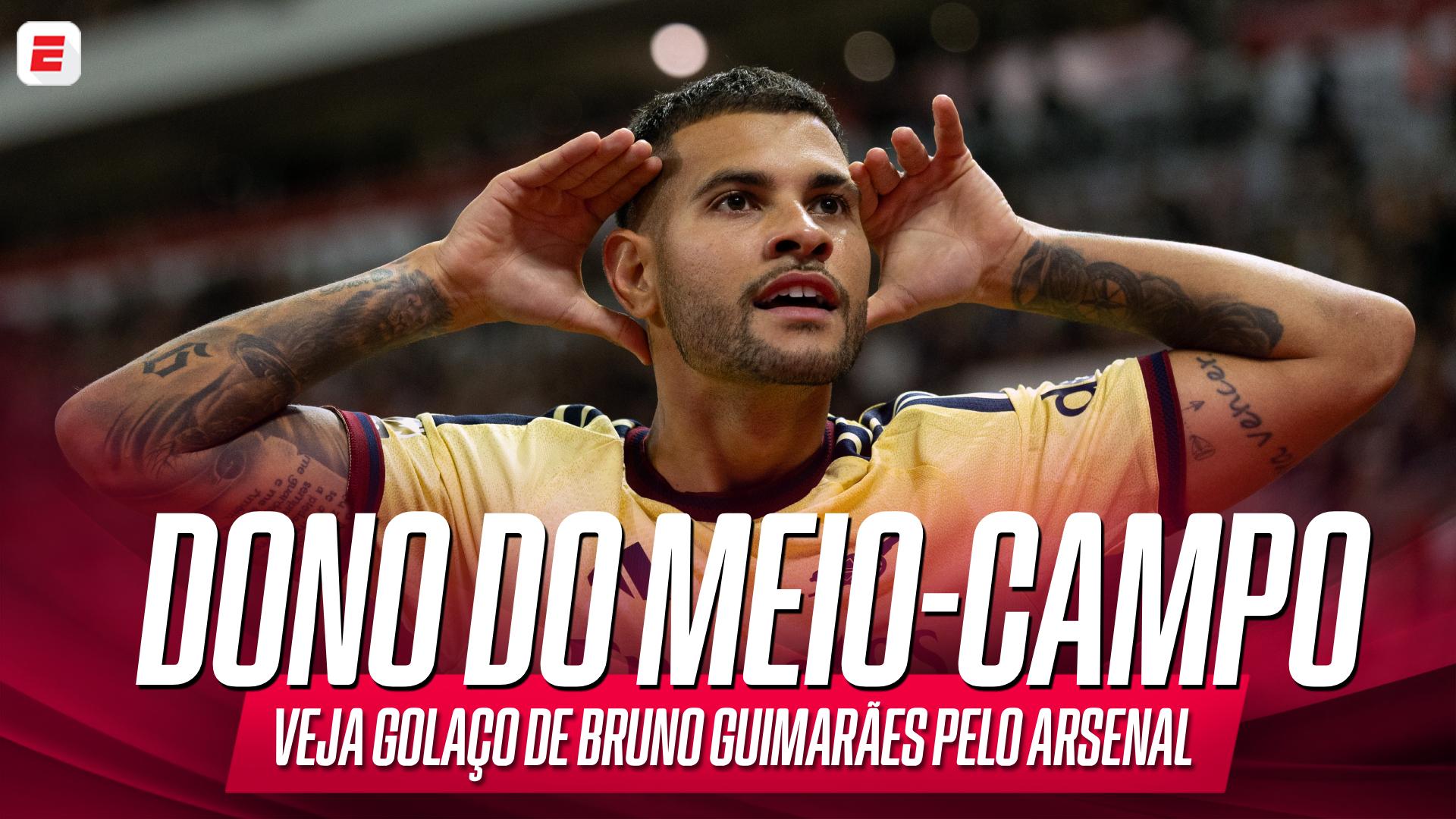 Bruno Guimarães chegou nesta temporada e já tomou conta do meio-campo do Arsenal; VEJA golaço do brasileiro na Premier League