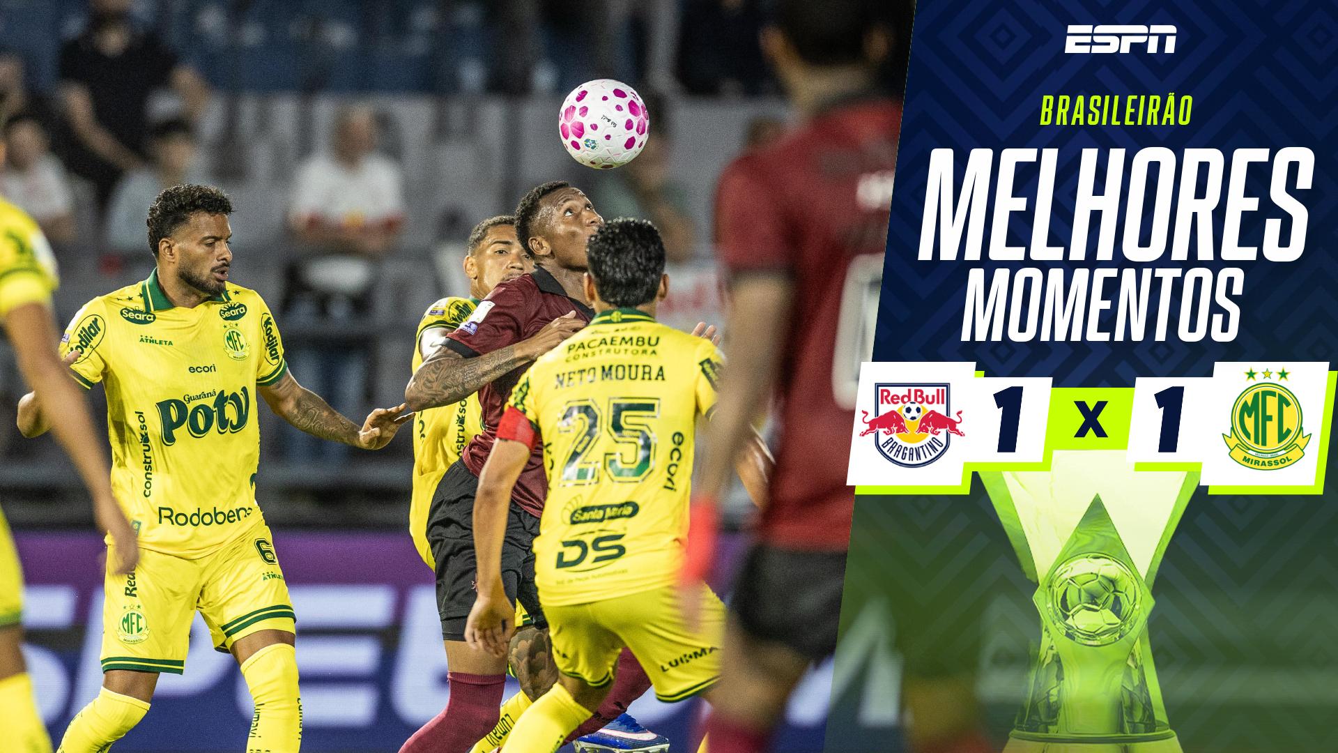 Red Bull Bragantino sai na frente, mas Mirassol busca empate com um a menos e fora do Z-4; VEJA como foi
