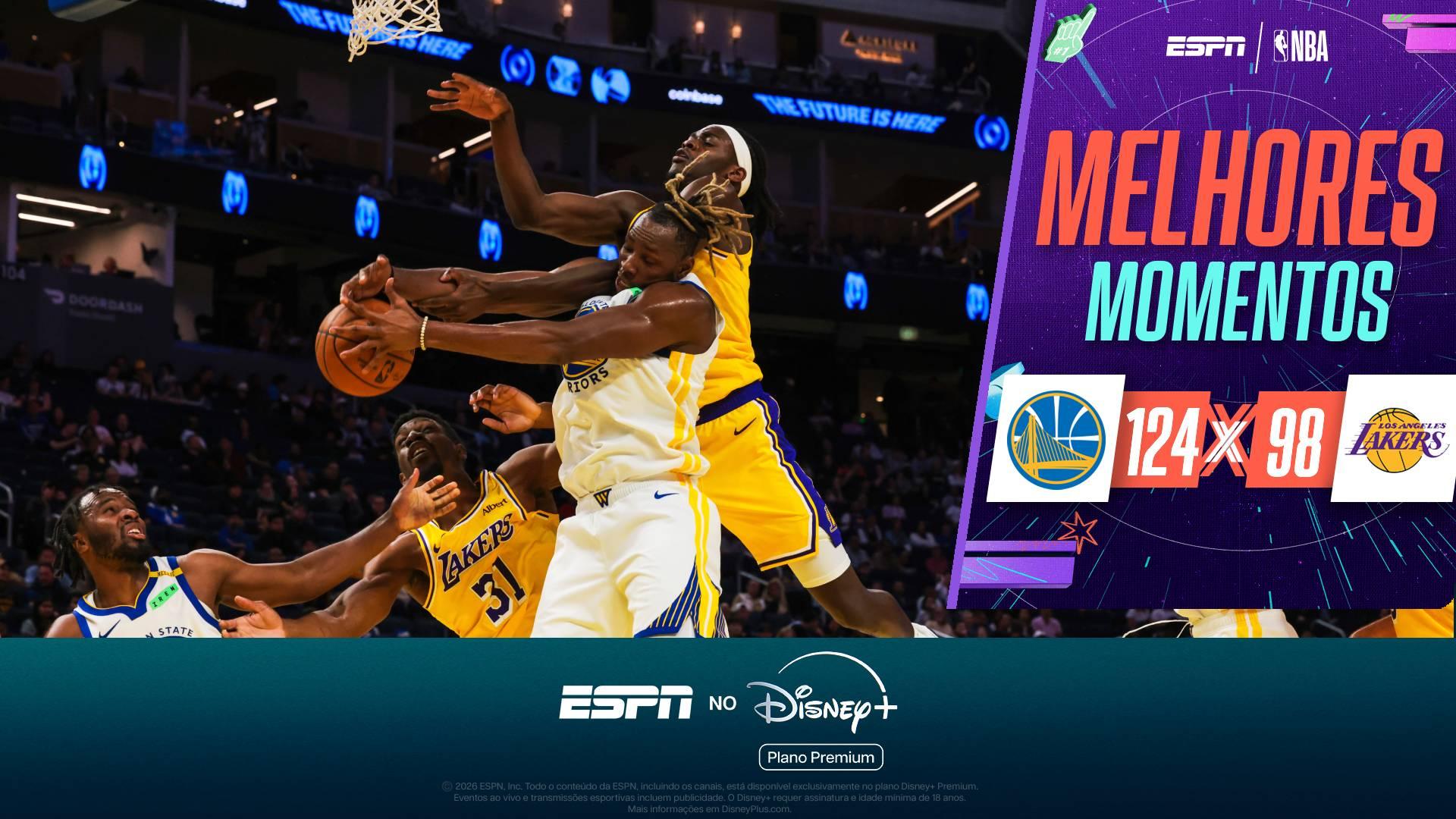 Stephen Curry e Gui Santos brilham e comandam vitória dos Warriors contra os Lakers na pré-temporada da NBA