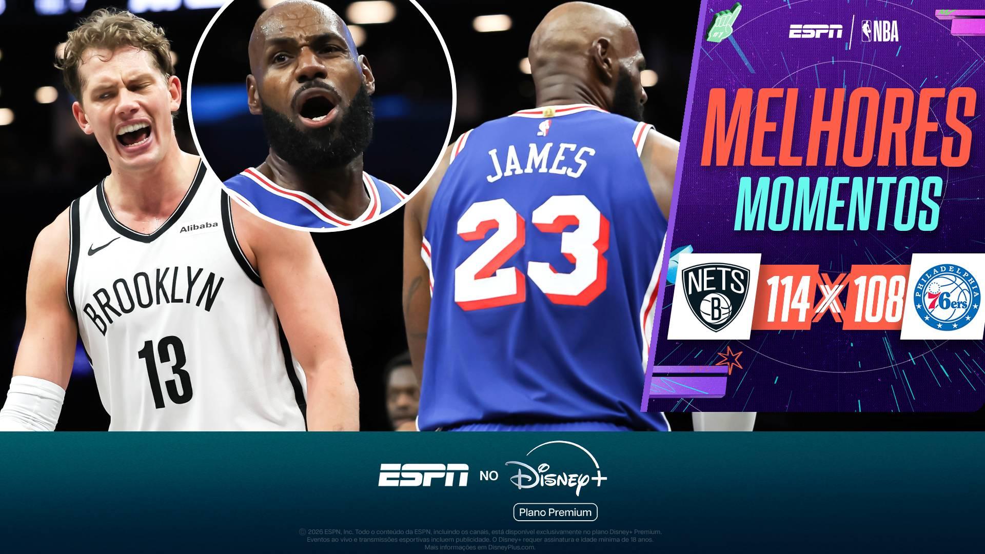 LeBron James estreia, mas 76ers perdem para os Nets na pré-temporada da NBA