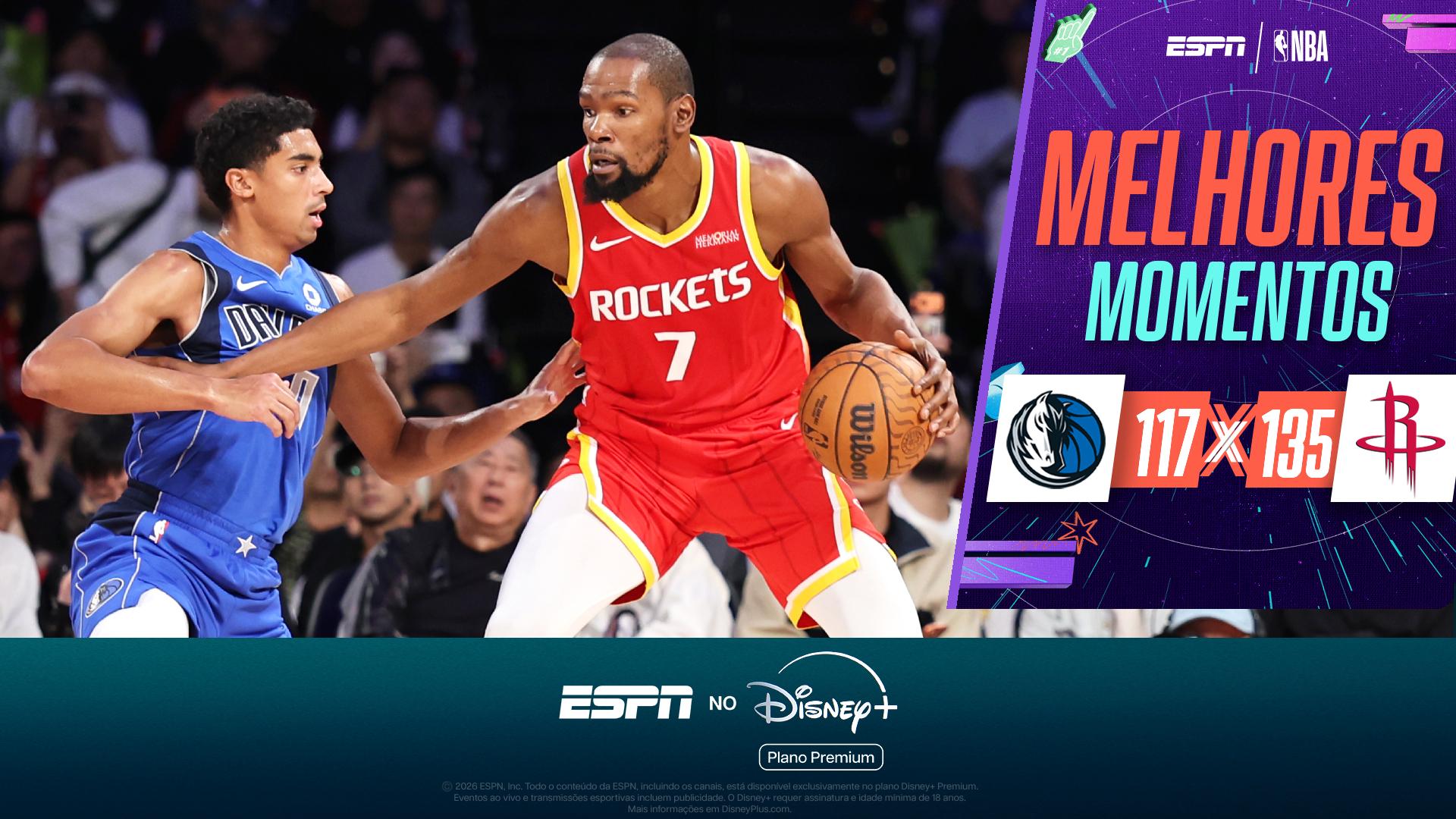 Em pré-temporada na China, Durant e VanVleet comandam vitória dos Rockets contra os Mavericks; melhores momentos