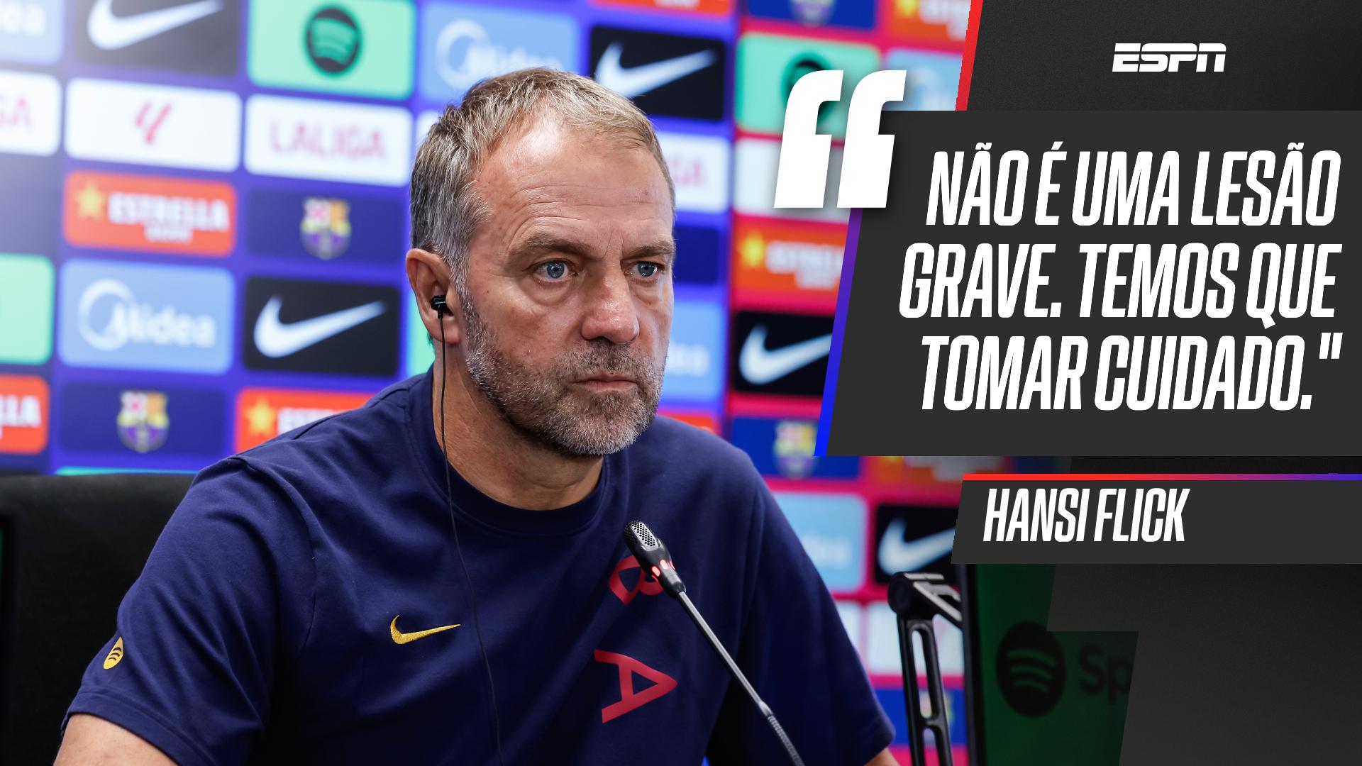 Hansi Flick confirma Raphinha fora dos próximos jogos do Barça e elogia Gabriel Jesus: 'Adaptou-se ao nosso estilo'
