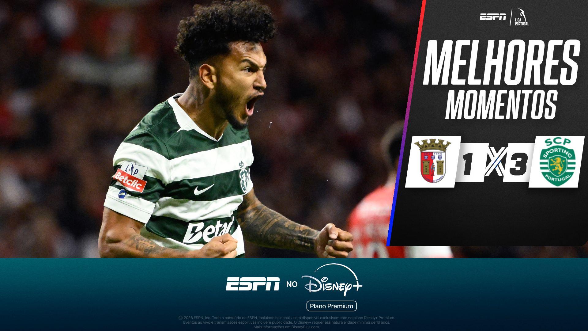 Sporting vence o Braga de virada no Campeonato Português e segue na caça ao líder Porto; melhores momentos