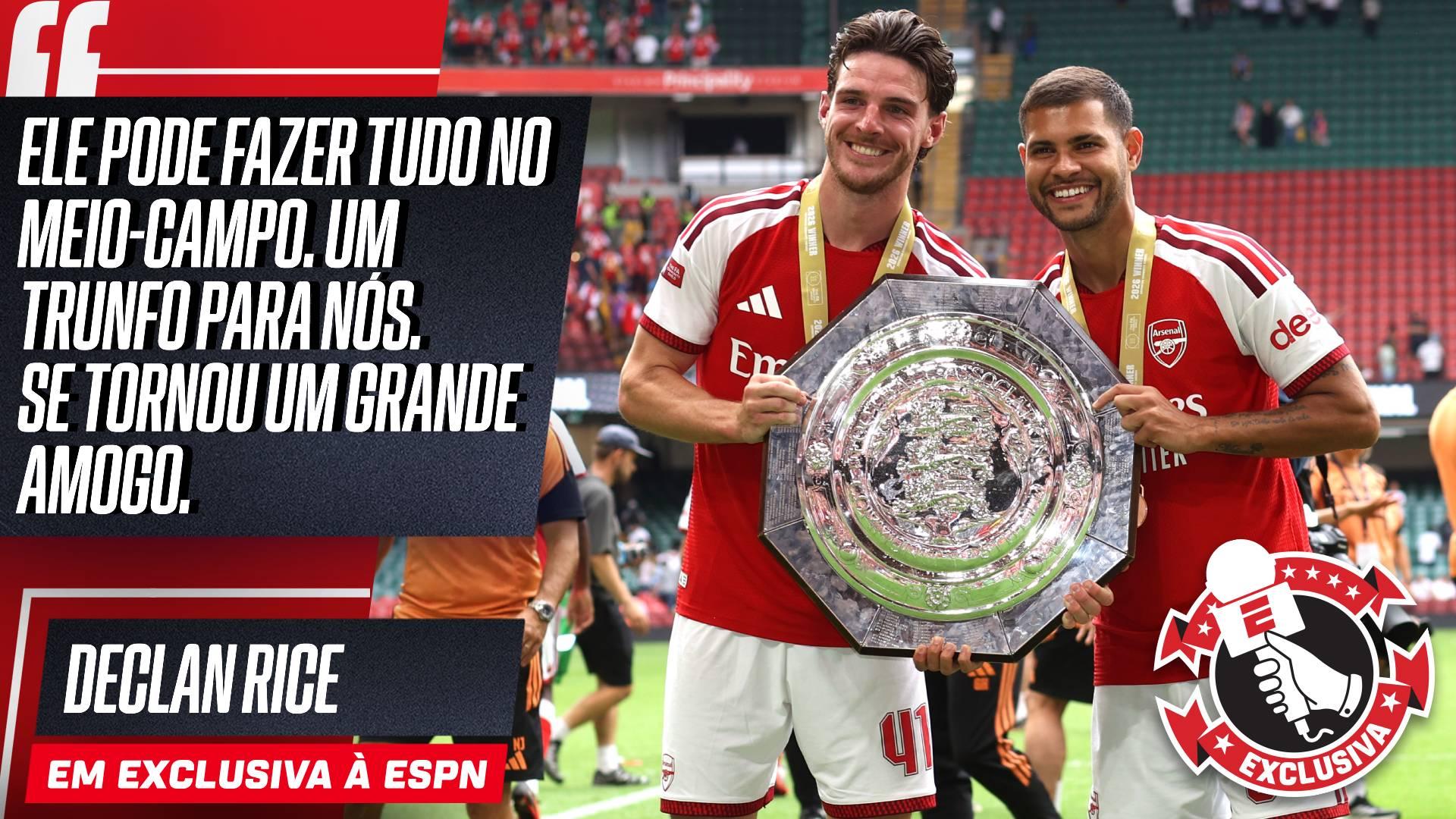 Agora juntos no Arsenal, Declan Rice rasga elogios a Bruno Guimarães e diz que brasileiro foi um dos adversários mais difíceis de enfrentar