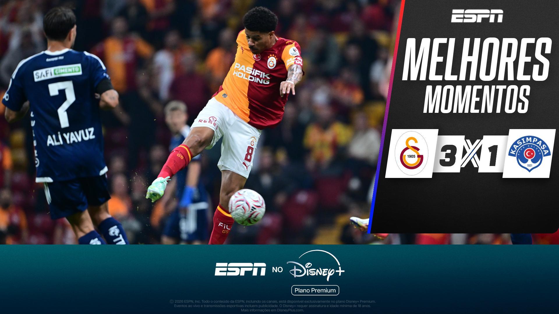 Galatasaray busca vitória contra Kasimpasa nos minutos finais e segue líder do Turco; VEJA os melhores momentos