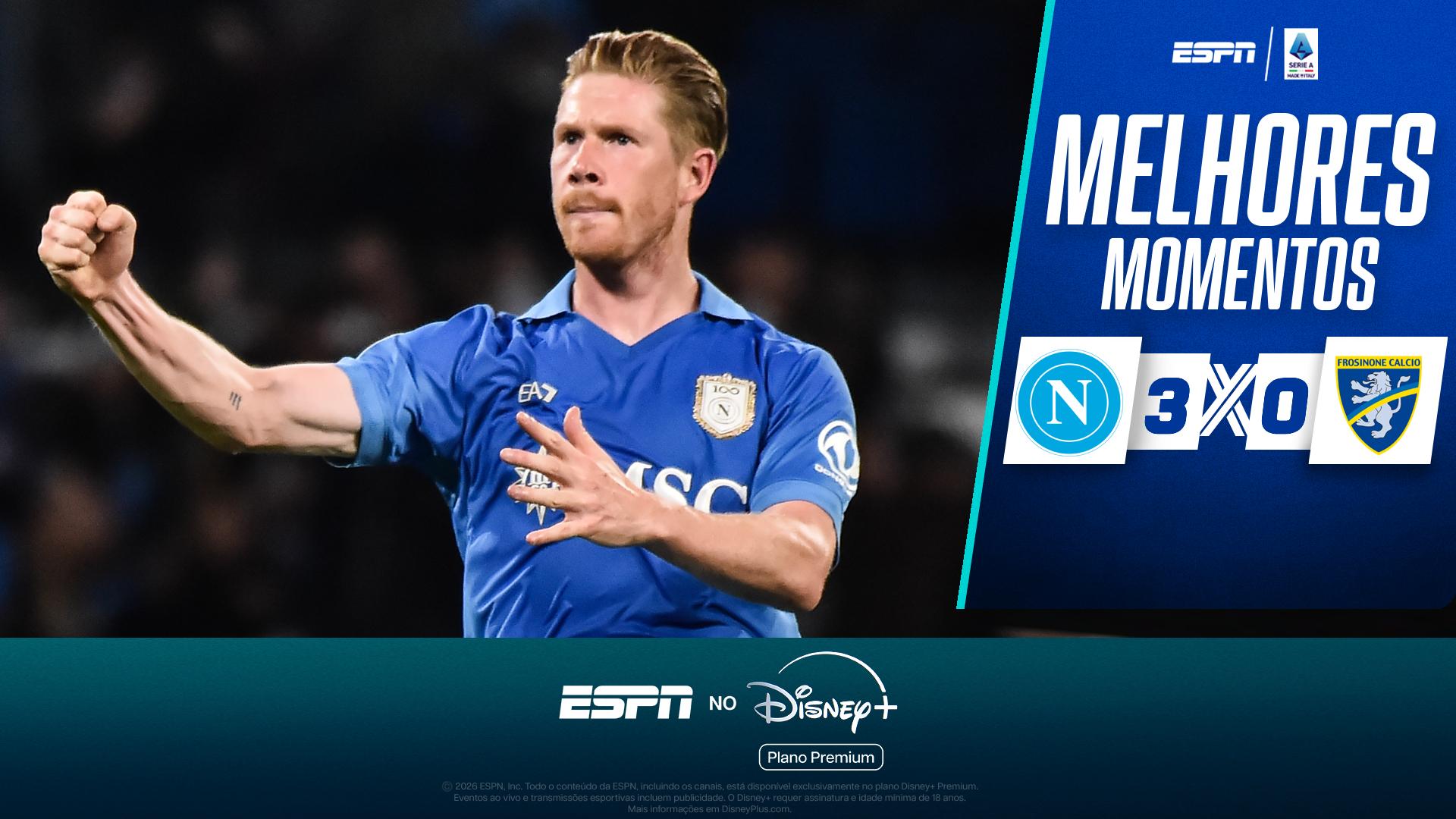 De Bruyne faz dois e comanda vitória do Napoli sobre o Frosinone no Italiano; VEJA como foi