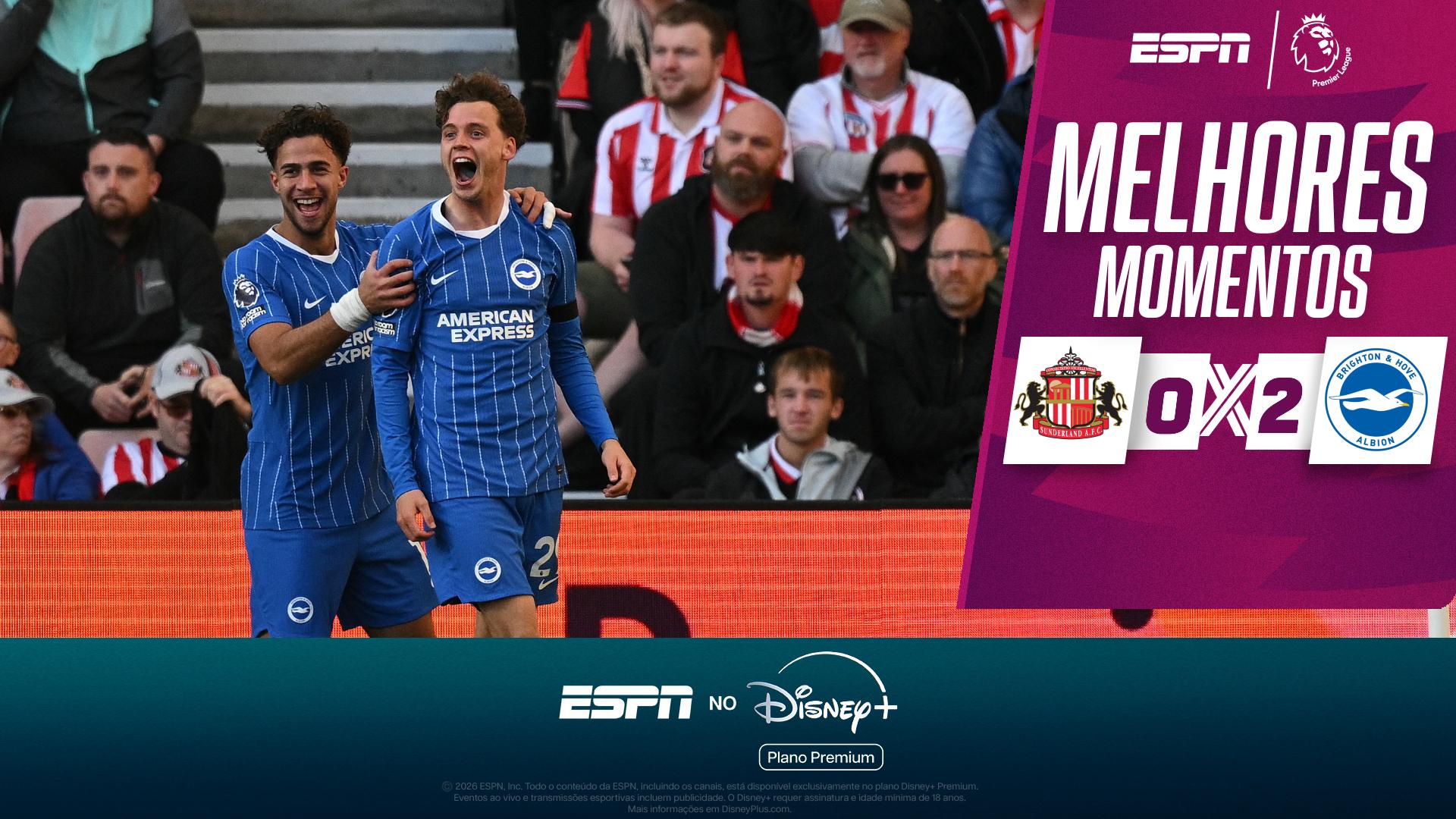 Brighton faz 2 a 0 e vence Sunderland fora de casa pela Premier League; VEJA os melhores momentos