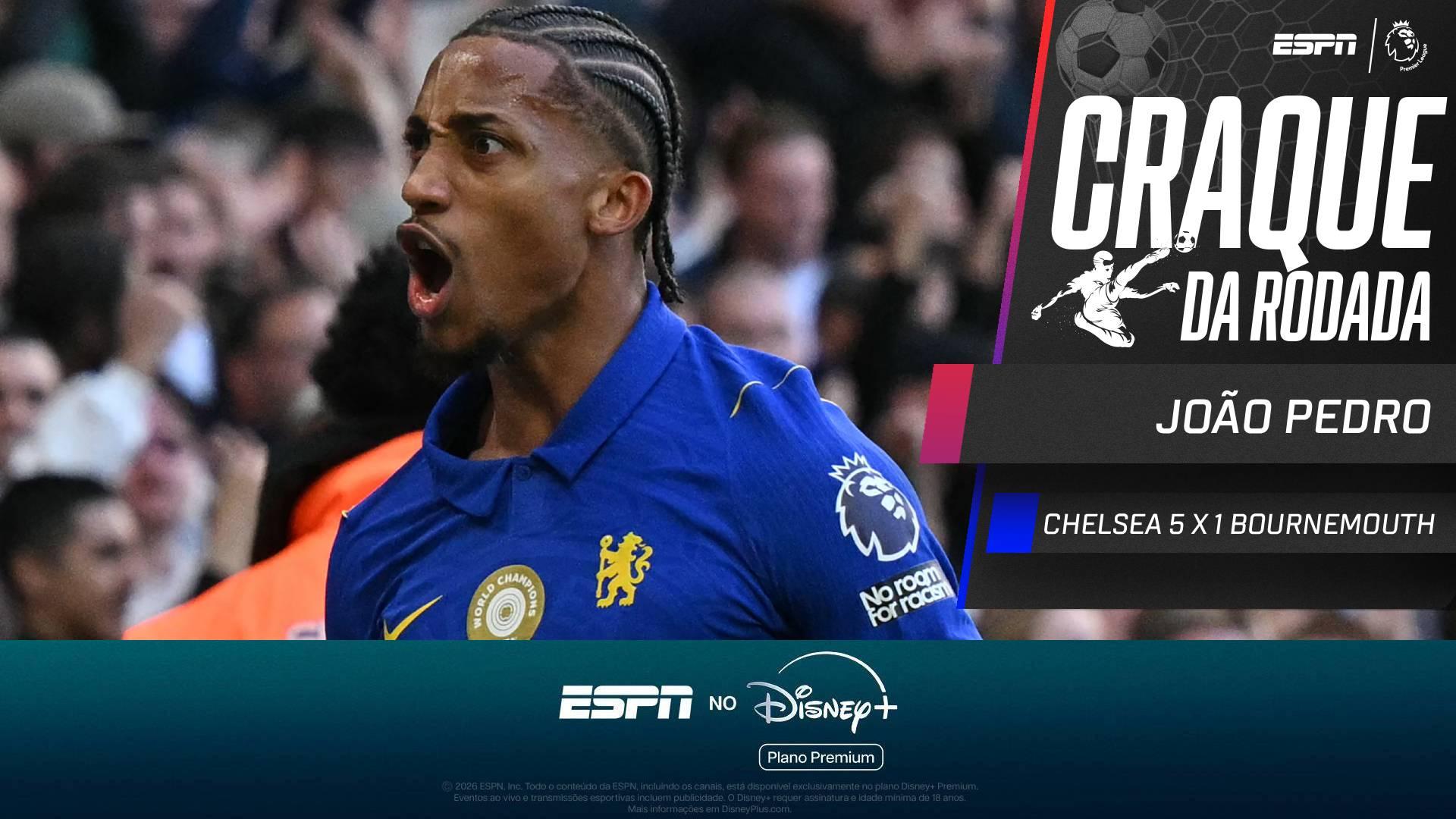 João Pedro faz dois, brilha em Chelsea 5 x 1 Bournemouth e é eleito Craque da Rodada