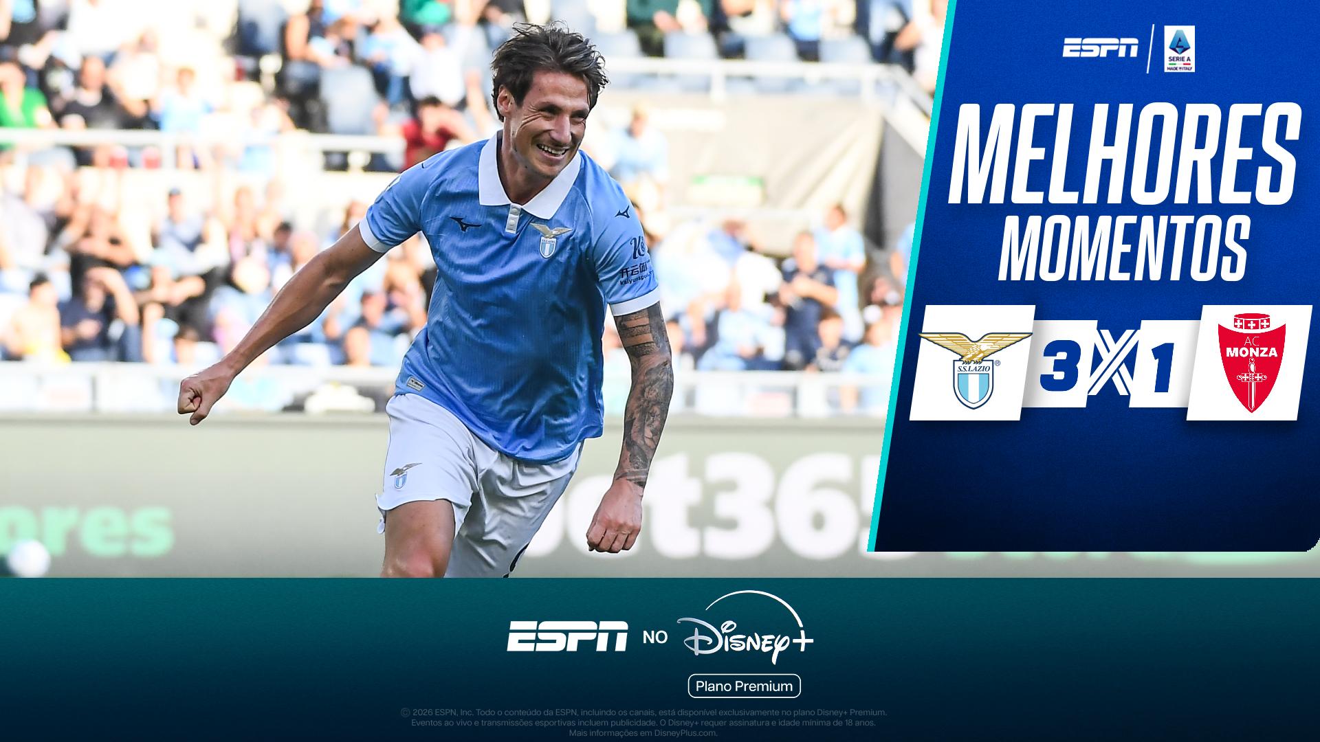 Com direito a golaço, Lazio vence Monza por 3 a 1 e segue invicto no Campeonato Italiano; VELA melhores momentos