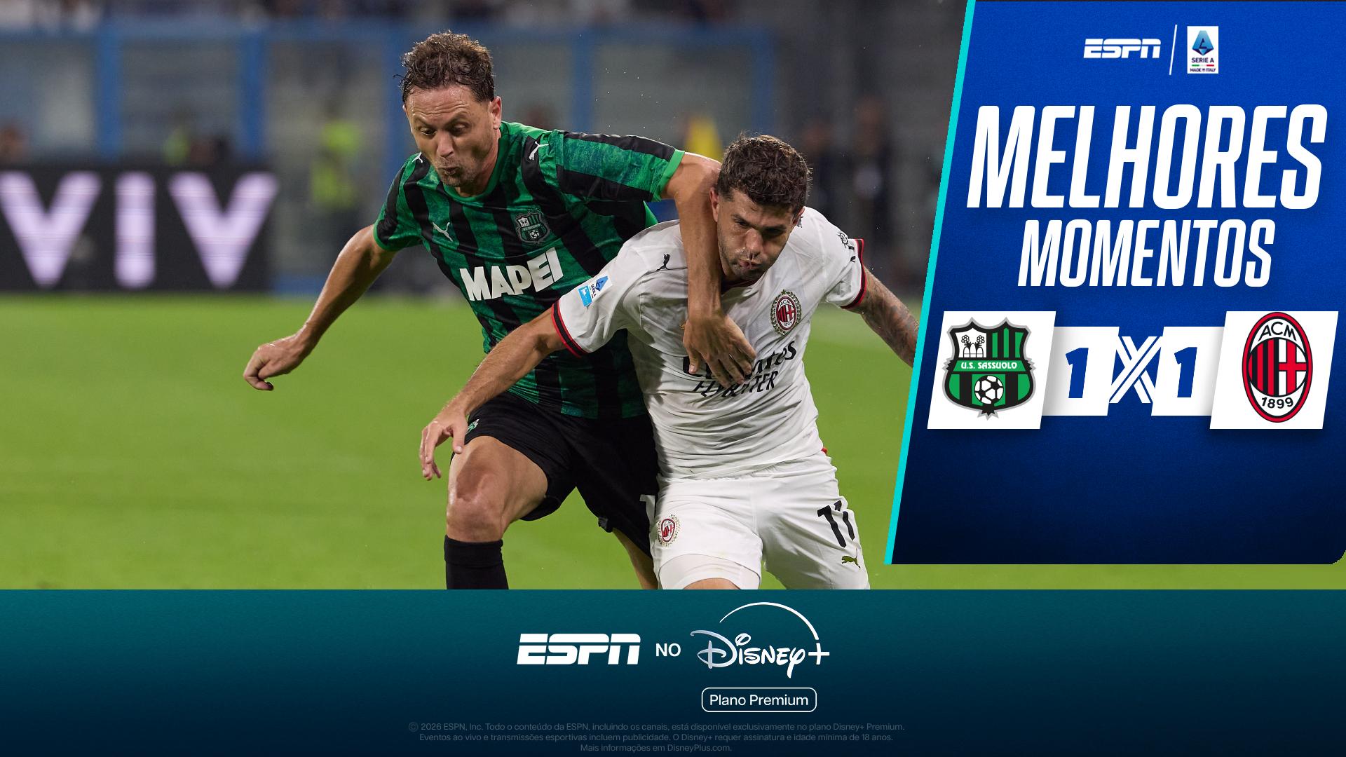 Milan sai na frente mas sofre empate do Sassuolo no Campeonato Italiano; VEJA melhores momentos