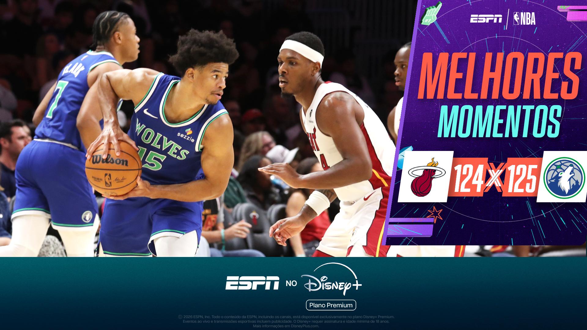 Timberwolves vence Heat por 125 a 124 com ponto no apagar das luzes; VEJA melhores momentos