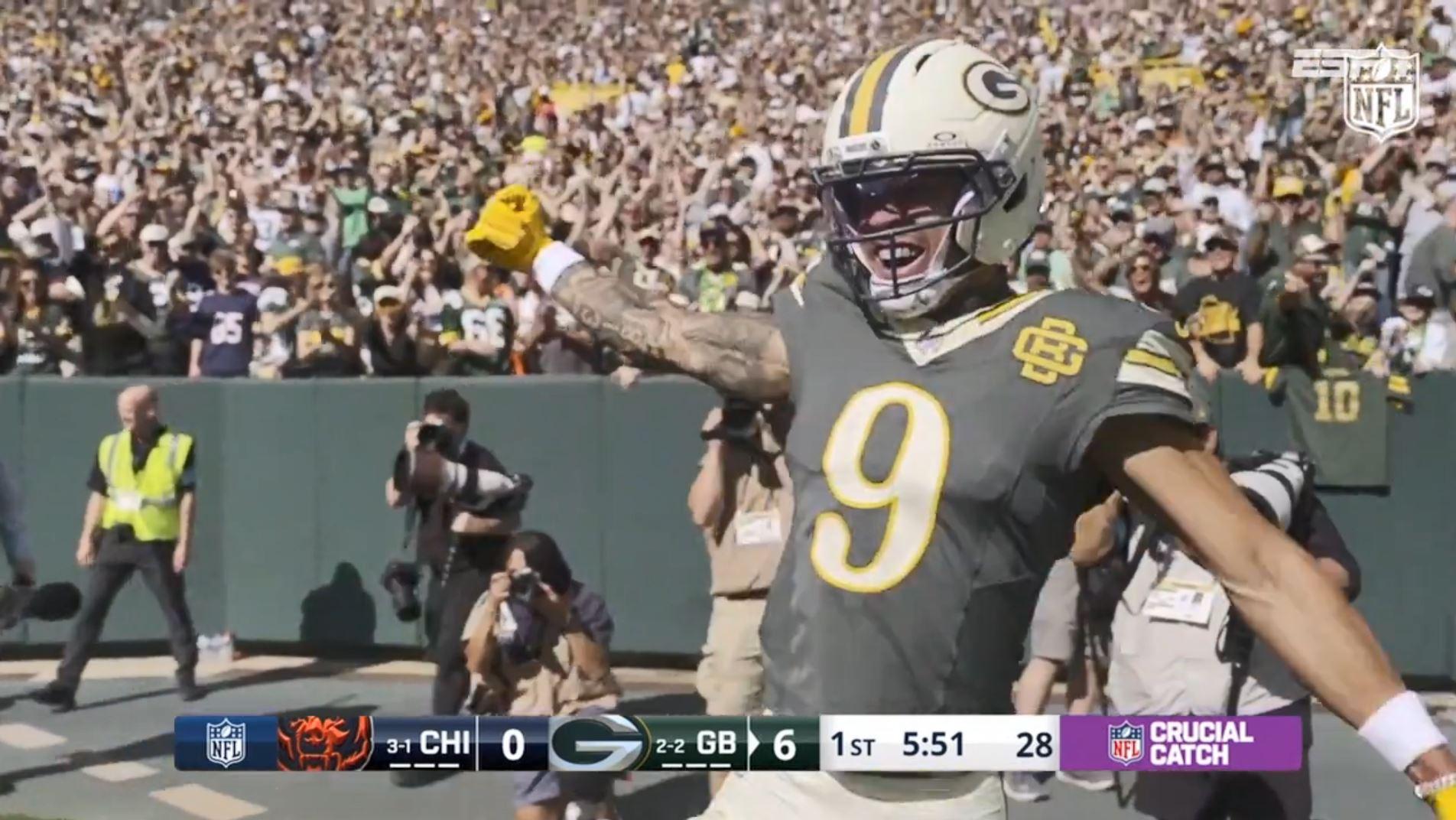 Touchdown Packers! Love encontra lindo passe de 42 jardas para abrir o placar contra os Bears