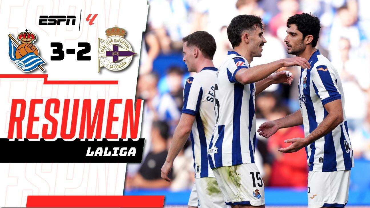 ¡La Real Sociedad sufre pero vence 3-2 al Deportivo La Coruña en casa!