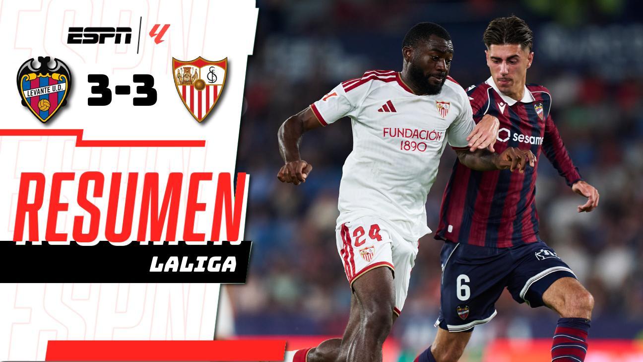 ¡Final de locura! El Levante rescata un empate 3-3 ante el Sevilla en un partido con tres goles y una roja en el tiempo añadido