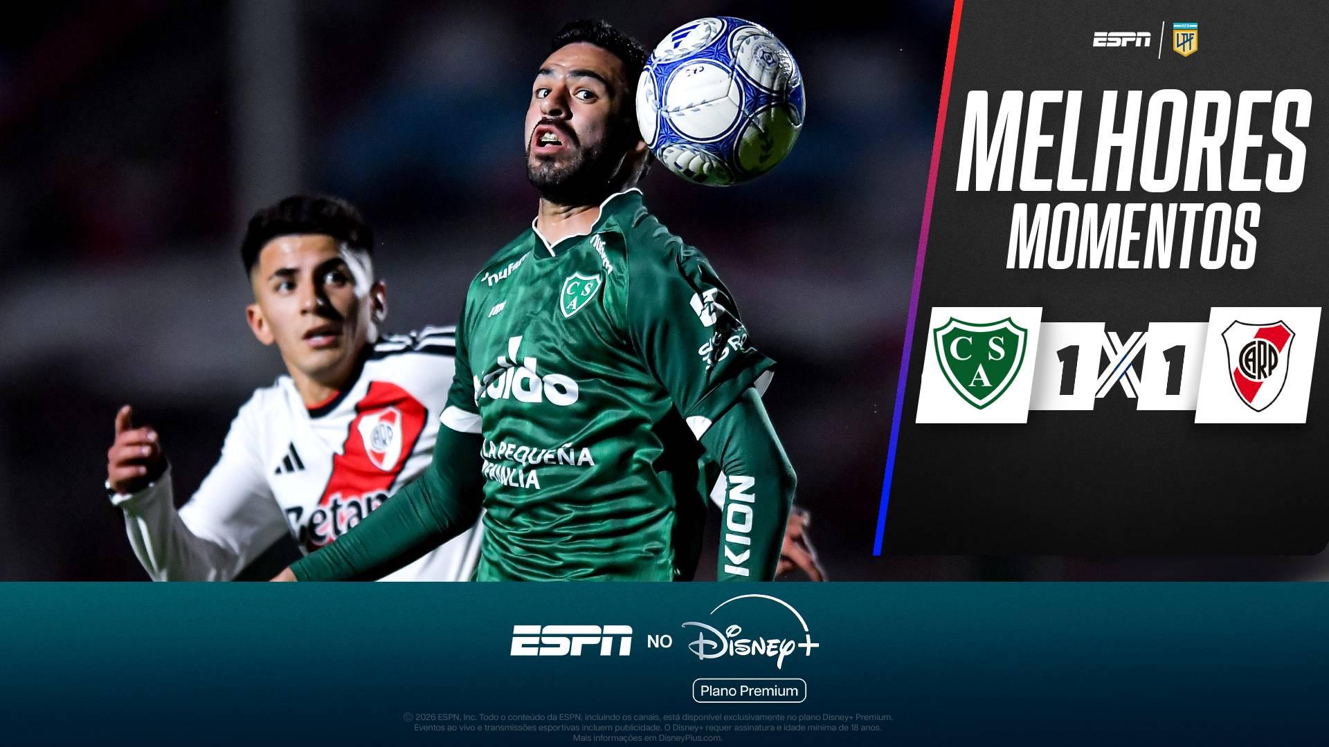 Almada dá assistência, mas River Plate só empata fora de casa com Sarmiento e segue fora do G8 no Grupo B do Campeonato Argentino