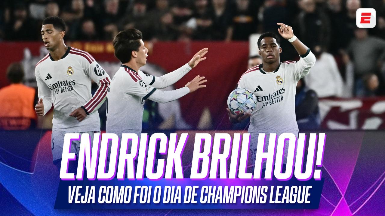 Endrick comanda virada do Real Madrid, Liverpool goleia e PSG atropela o City: VEJA como foi o dia de Champions League