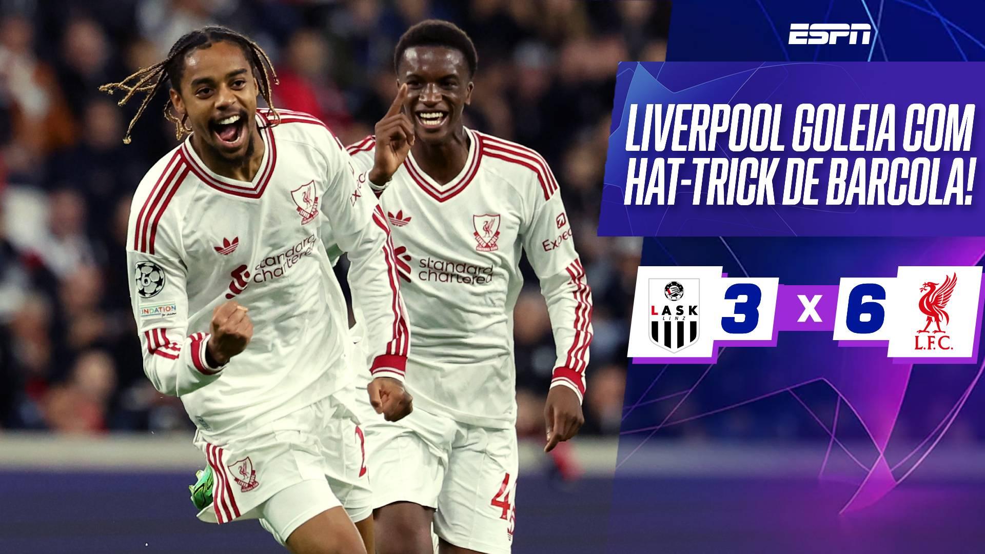 Com hat-trick de Barcola, Liverpool goleia Lask na Champions League; VEJA como foi