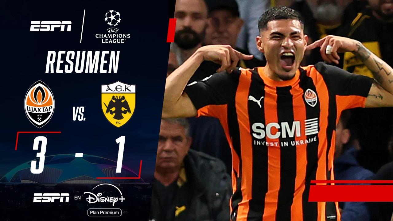 Con golazo del venezolano Gleiker Mendoza, Shakhtar venció 3 a 1 al AEK en la Champions