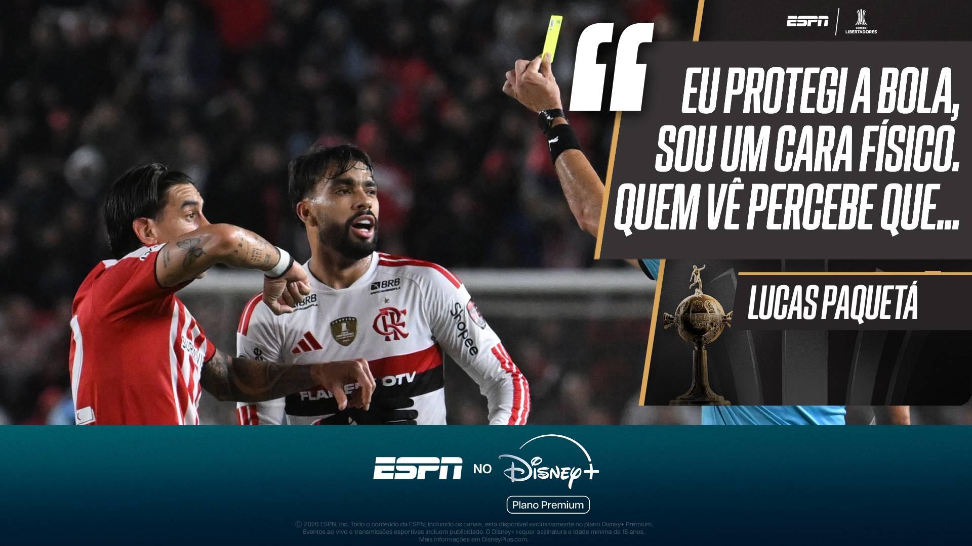 Nem amarelo? A falta dura de Paquetá em Estudiantes x Flamengo na Libertadores que o meia chamou de 'lance normal'