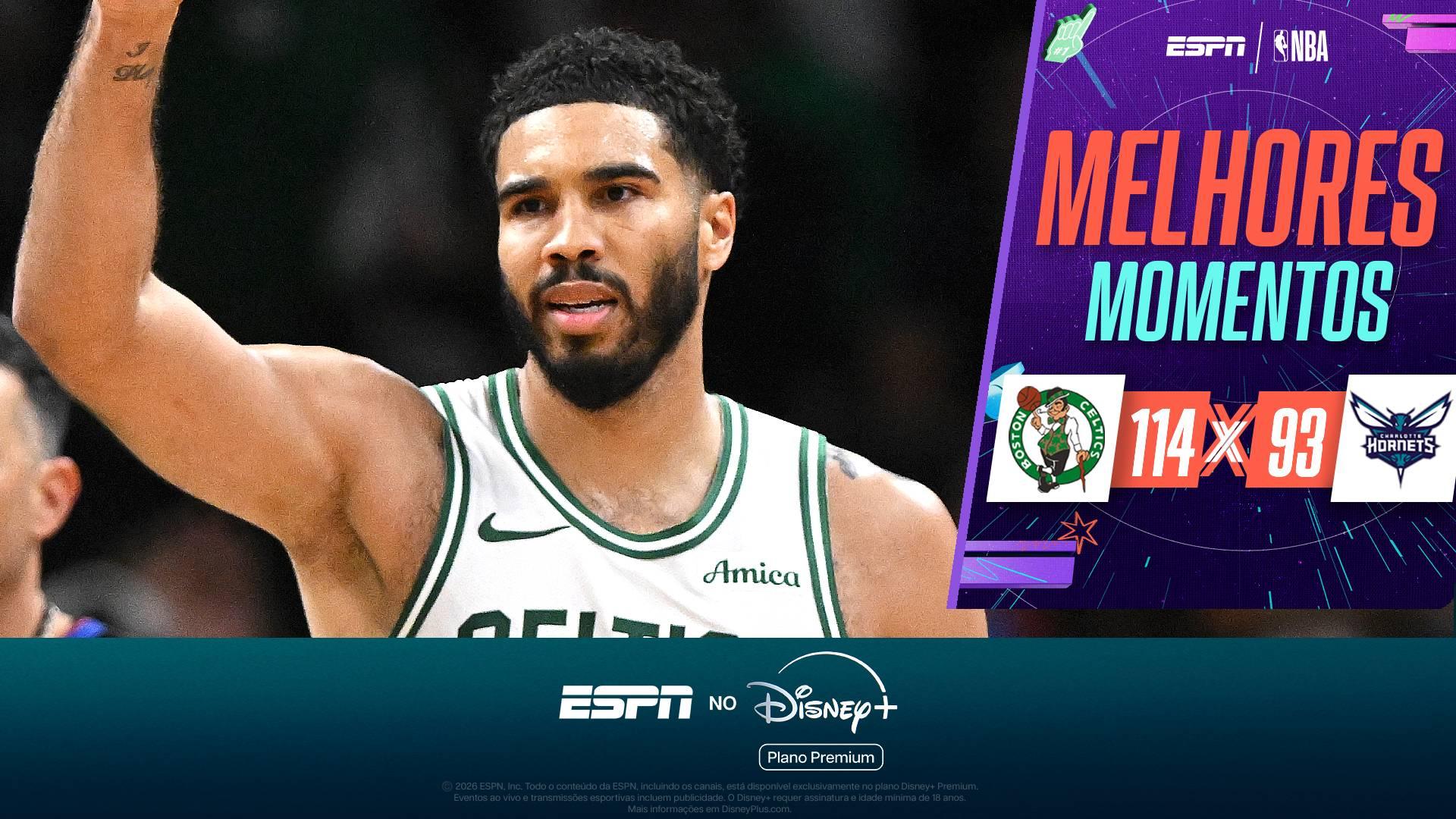 Tatum desfila em quadra em vitória tranquila dos Celtics sobre os Hornets na pré-temporada da NBA