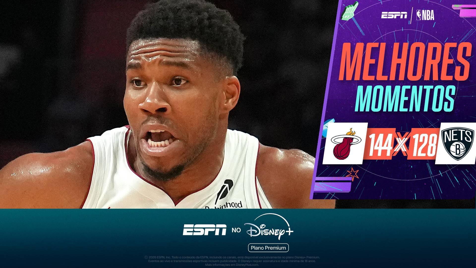 Giannis flerta com triplo-duplo, e Heat domina os Nets na pré-temporada da NBA