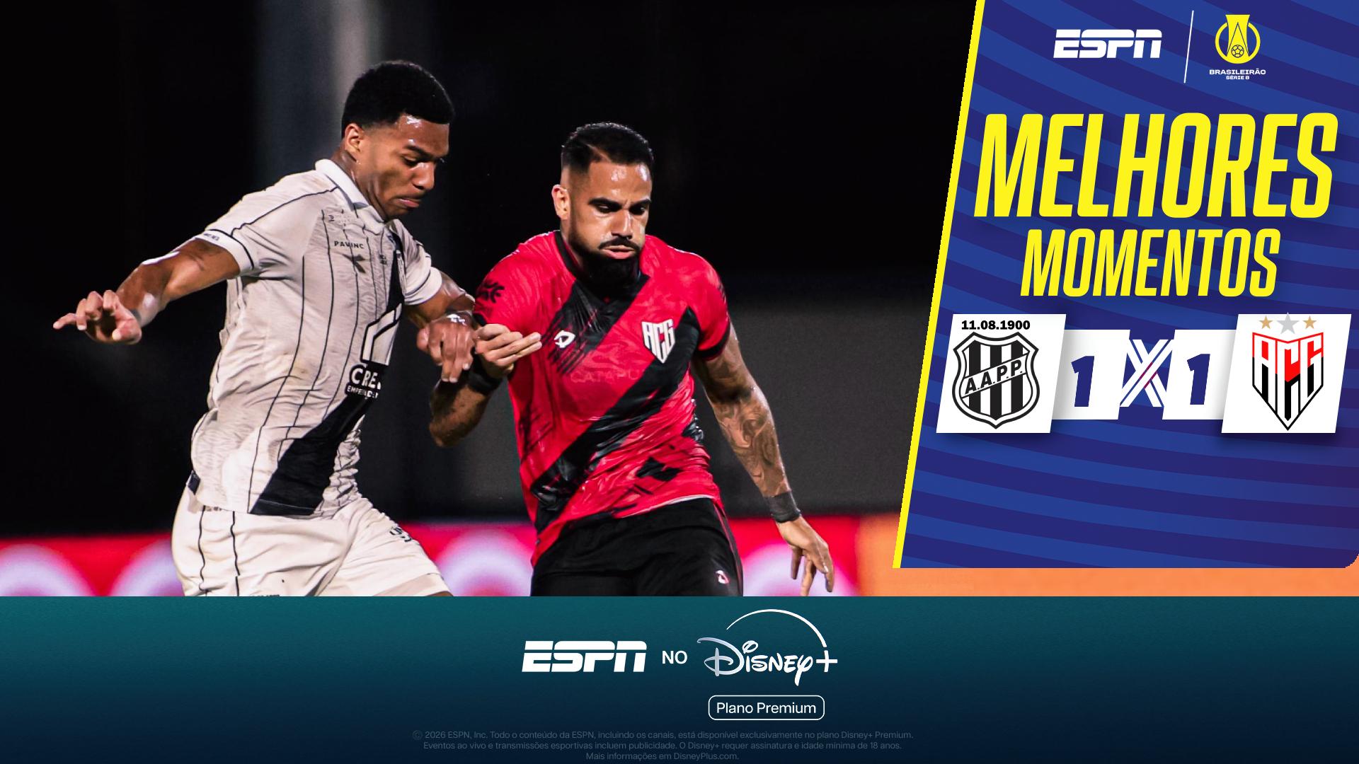 Com expulsão e gol no fim, Atlético-GO busca empate contra a já rebaixada Ponte Preta na Série B; VEJA como foi