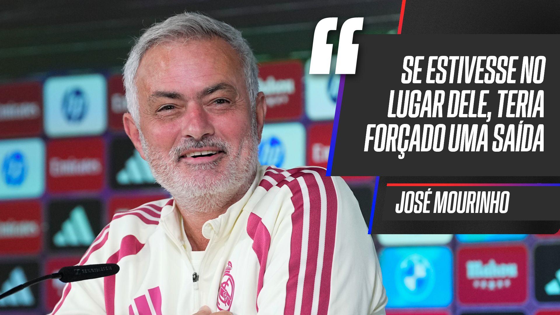 Mourinho se derrete por Vinicius Jr. e é sincero ao elogiar postura do brasileiro: 'Se estivesse no lugar dele, forçaria uma saída'