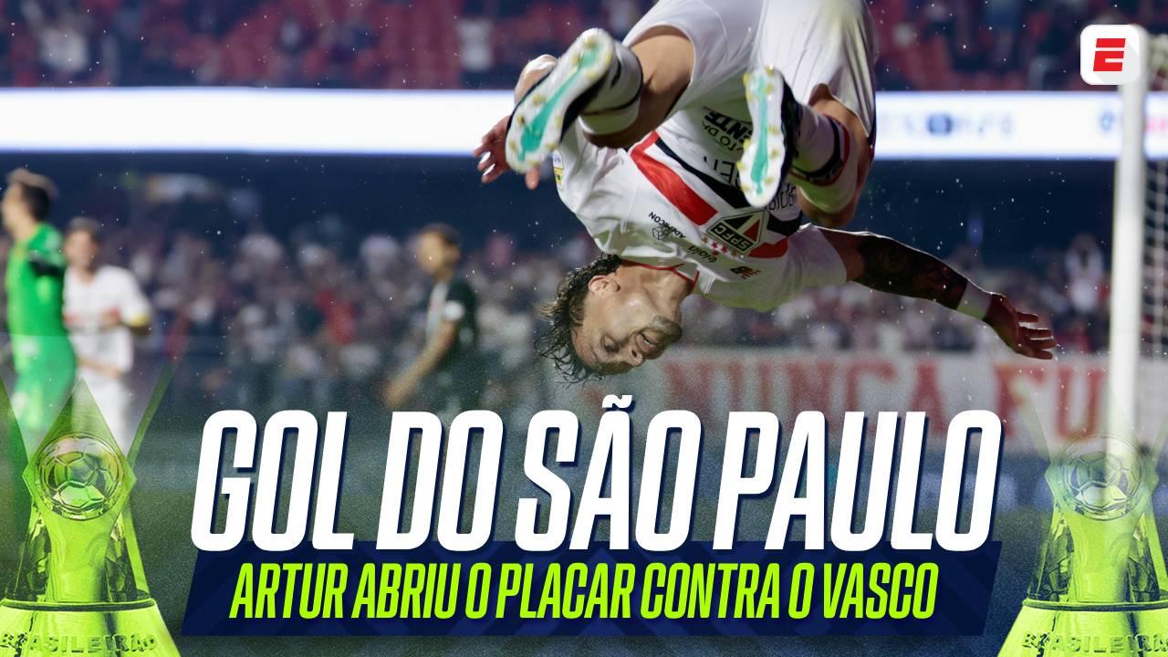 Gol do São Paulo! Artur abriu o placar contra o Vasco no Morumbis e saiu dando pirueta na comemoração