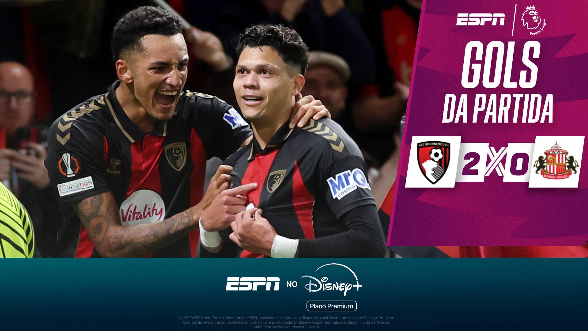 Evanilson brilha com assistência e gol e é destaque na vitória do Bournemouth contra o Sunderland; VEJA os gols