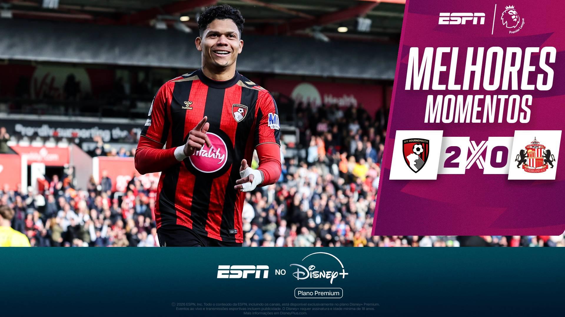 Bournemouth vence o Sunderland pela Premier League com gol e assistência de Evanilson; melhores momentos