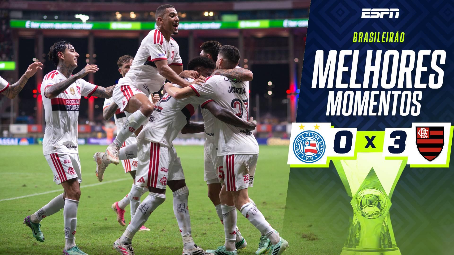 Flamengo deslancha no segundo tempo, goleia o Bahia e mantém liderança do Brasileirão